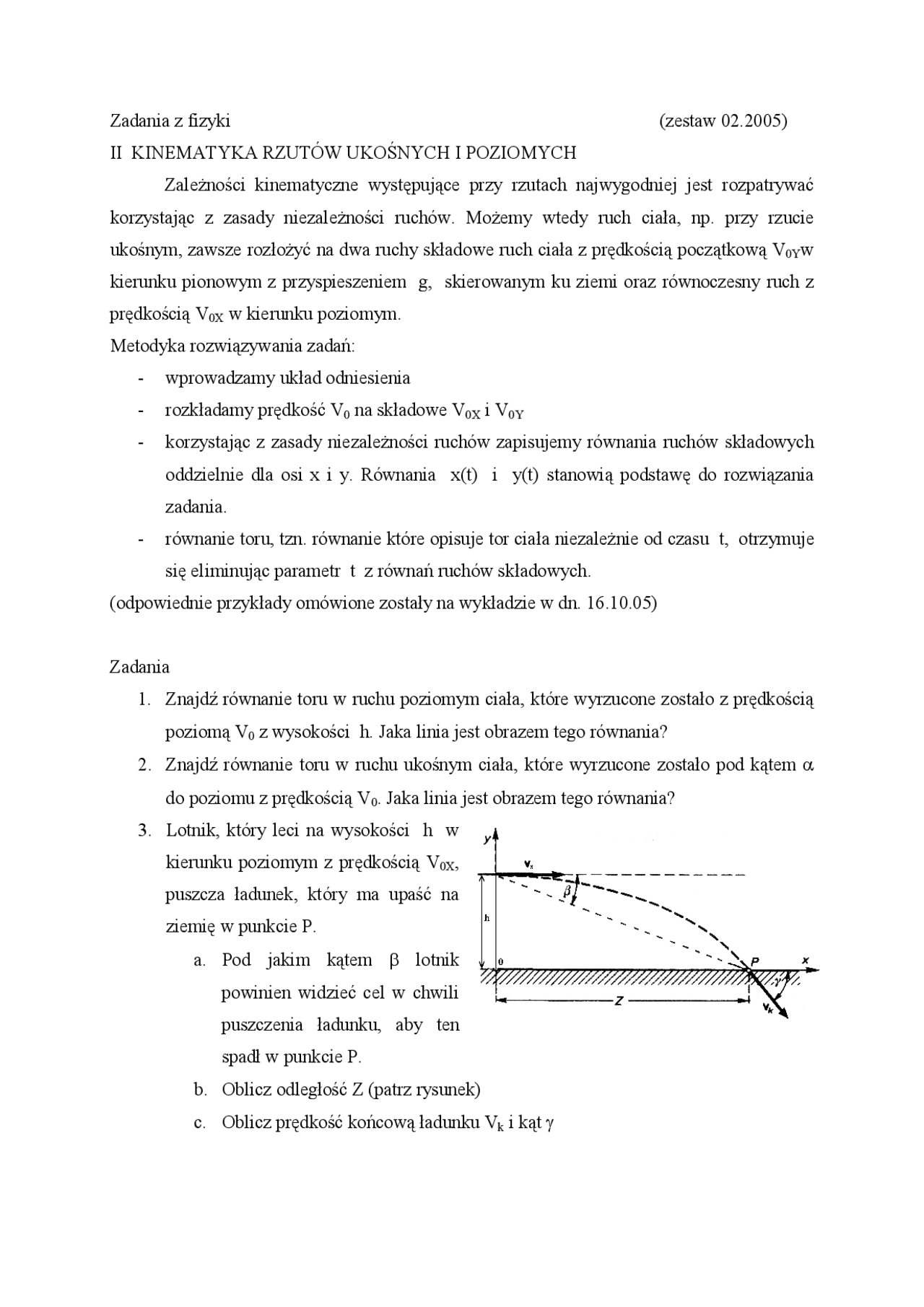 Zadania z fizyki (zestaw 02.2005) II KINEMATYKA RZUTÓW