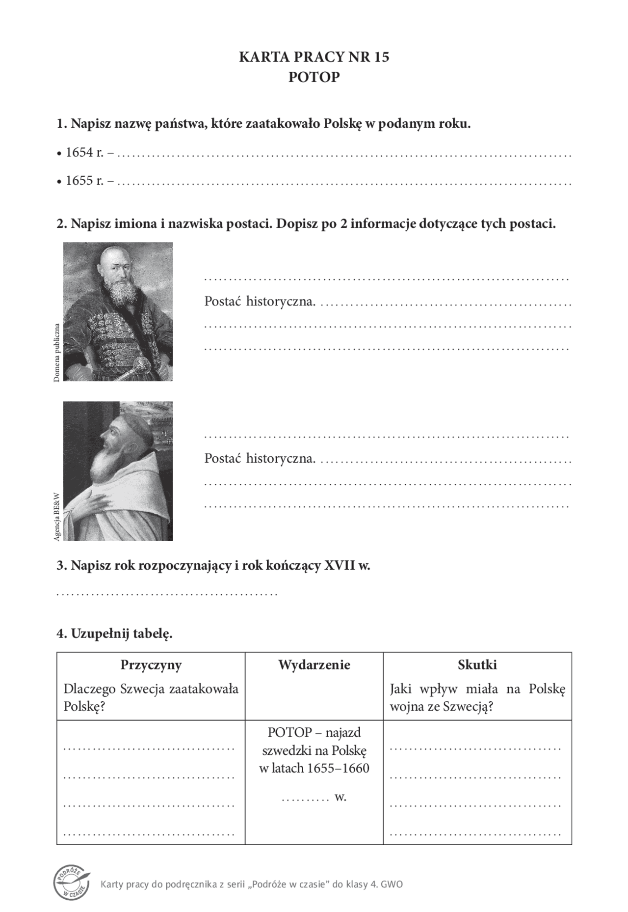KARTA PRACY NR 15 POTOP | Publikacje Historia | Docsity