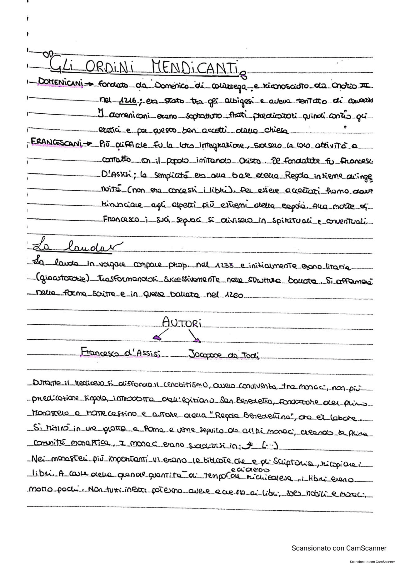 Gli ordini mendicanti e la lauda Appunti di Italiano Docsity