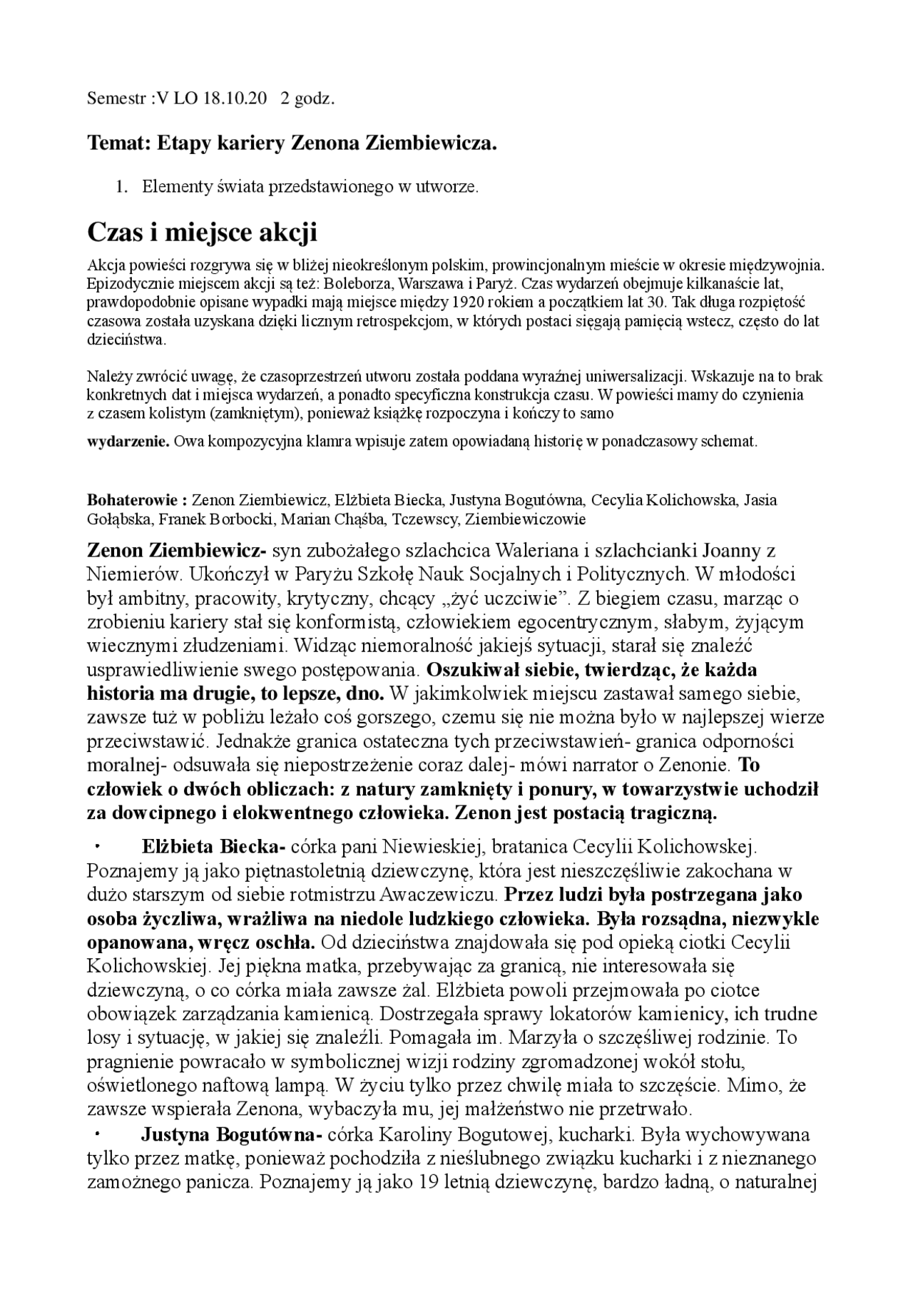 Czas i miejsce akcji | Egzaminy Historia | Docsity