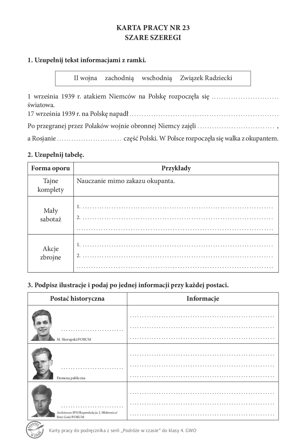 KARTA PRACY NR 23 SZARE SZEREGI | Ćwiczenia Historia | Docsity