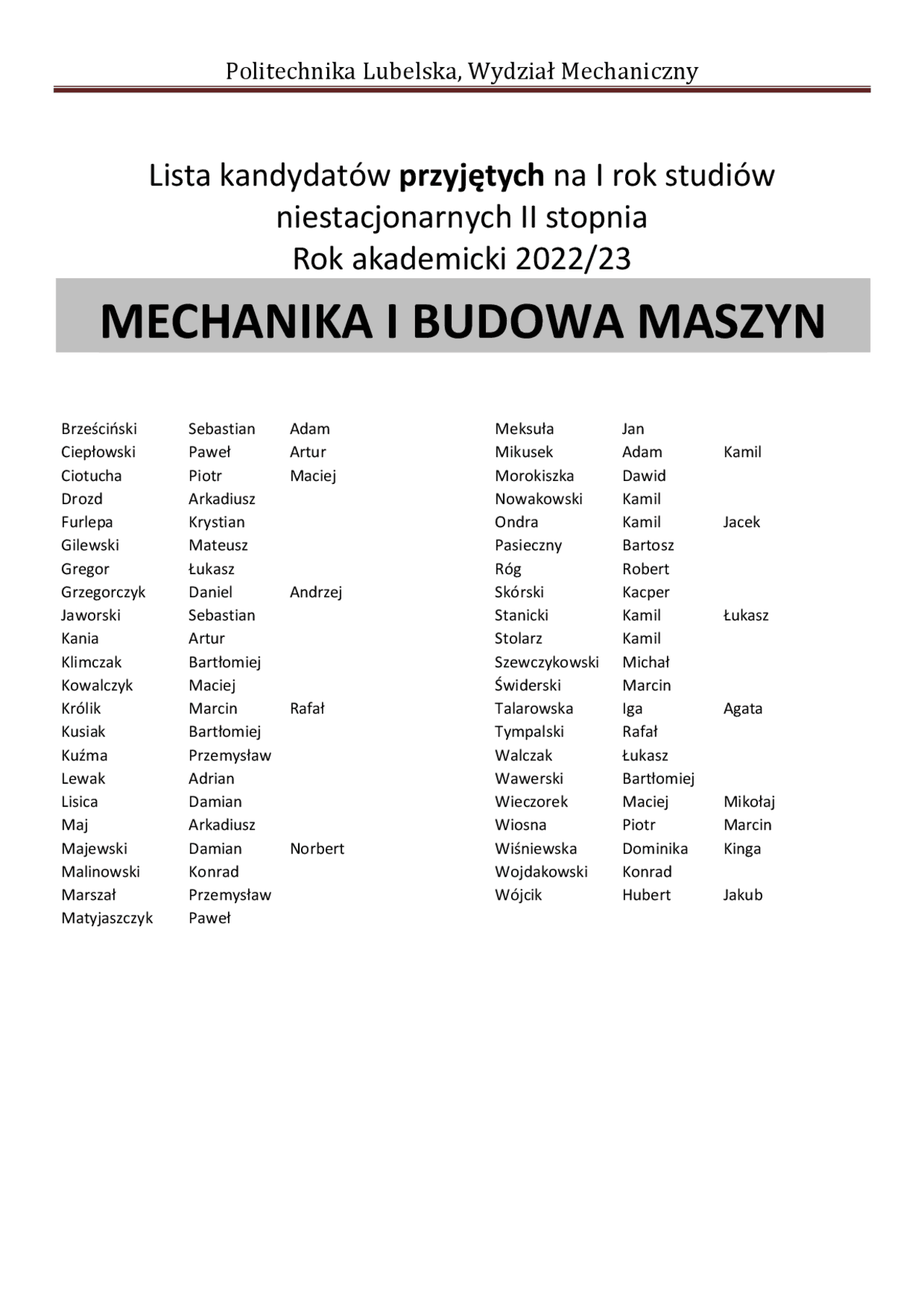 Mechanika i budowa maszyn | Publikacje Mechanika | Docsity