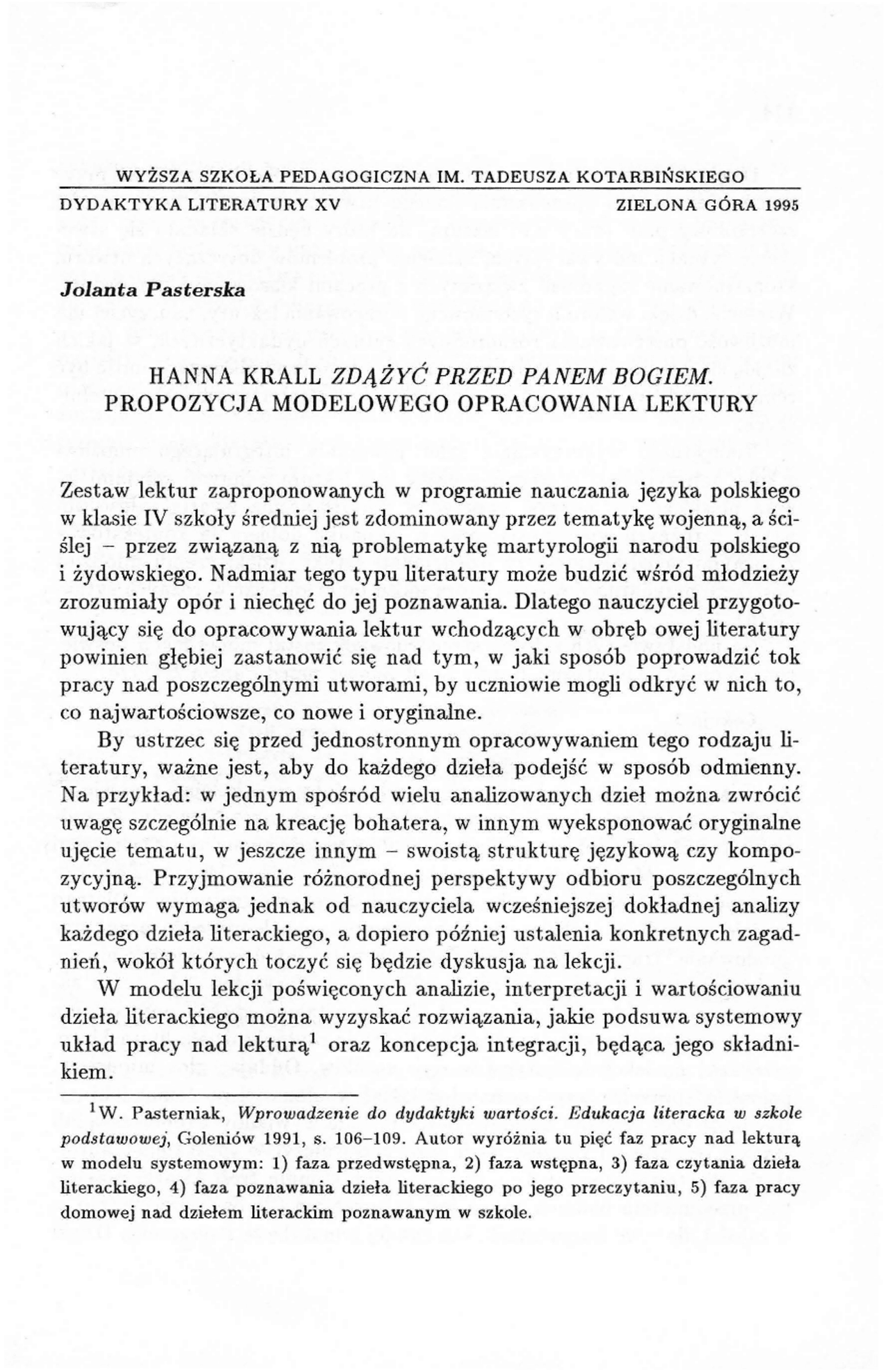 HANNA KRALL ZDĄŻYĆ PRZED PANEM BOGIEM | Schematy Edukacja | Docsity