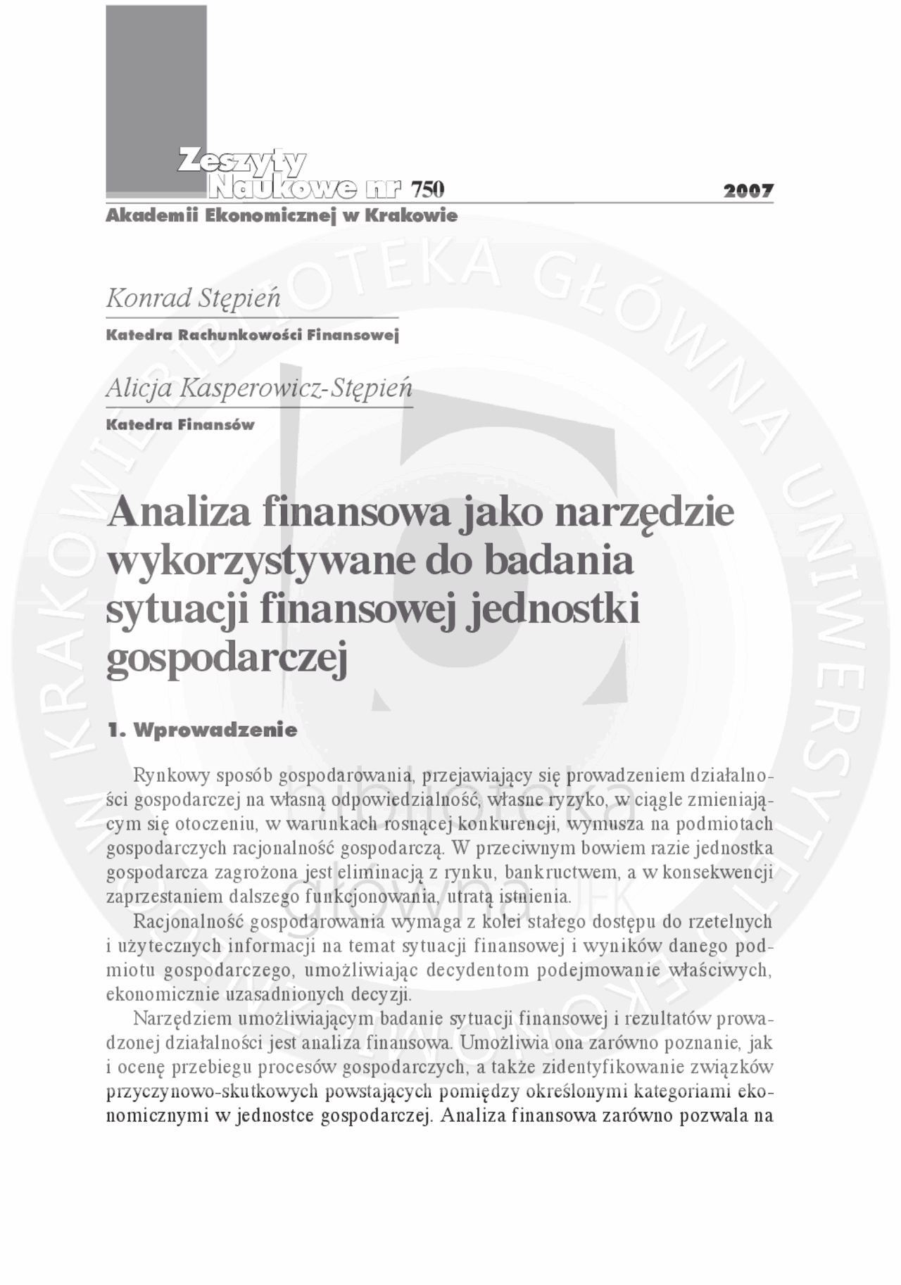 Analiza finansowa jako narzędzie wykorzystywane do | Publikacje