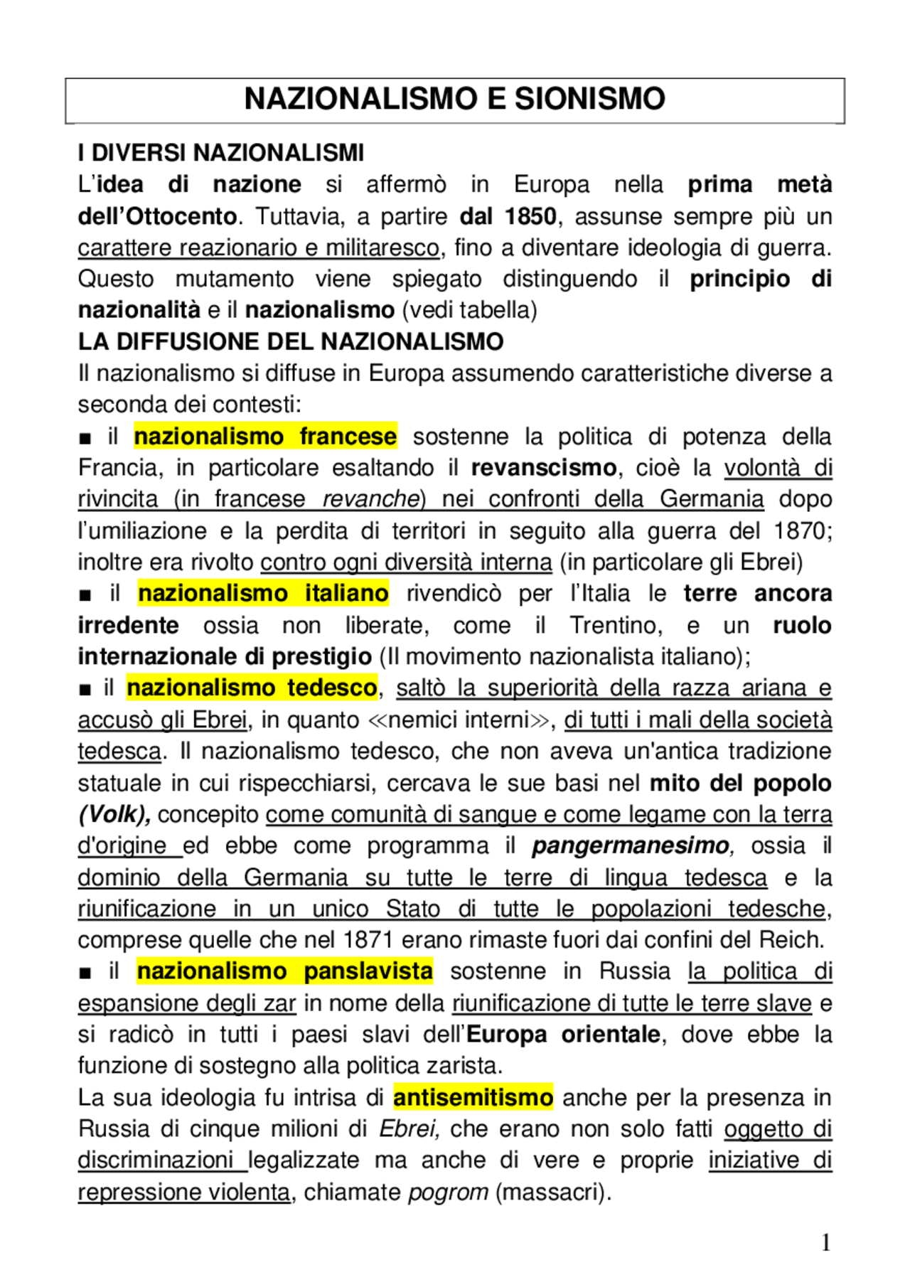 Nazionalismo e sionismo Appunti di Storia Docsity