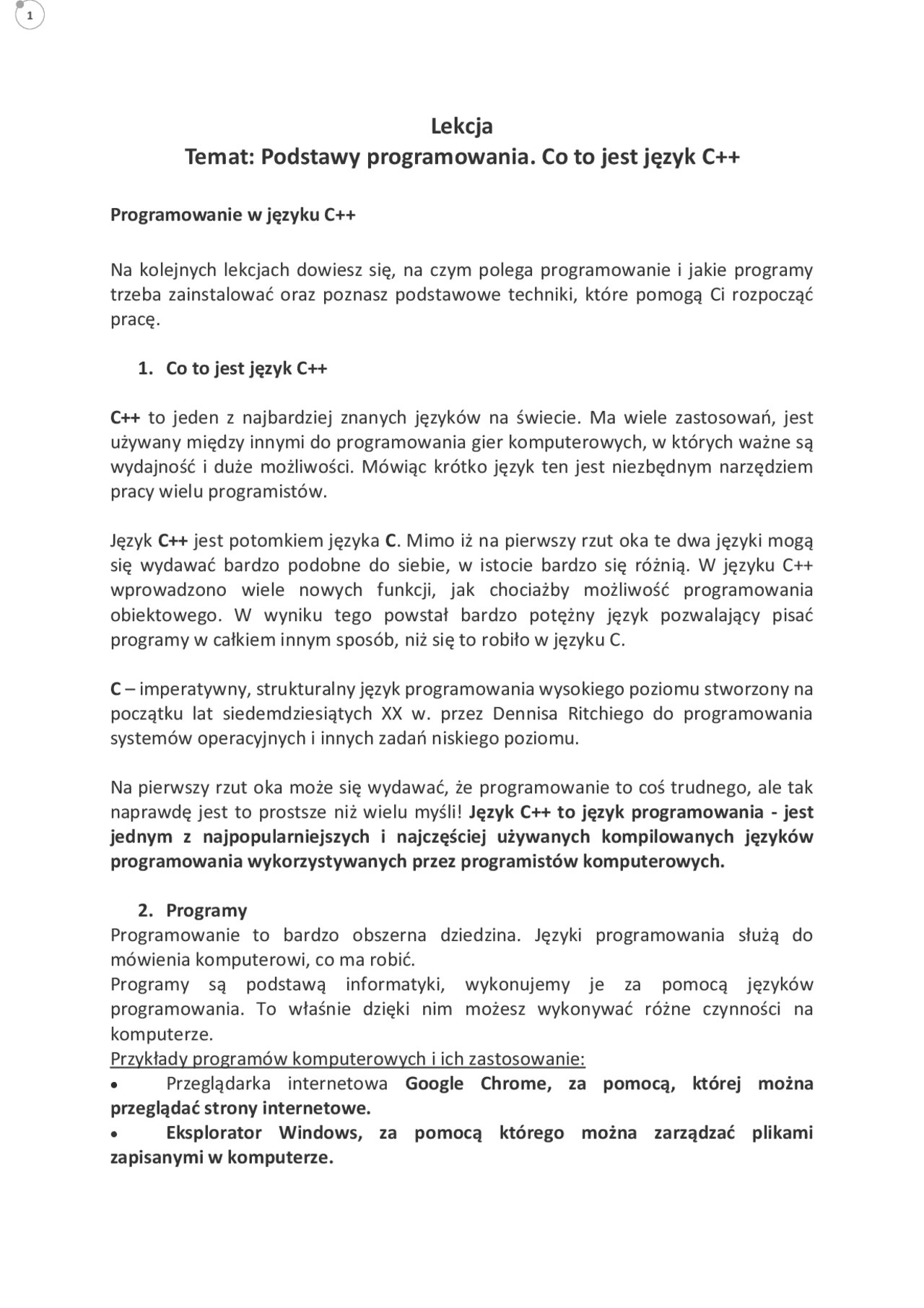 Lekcja Temat: Podstawy programowania. Co to jest język C++ | Notatki ...