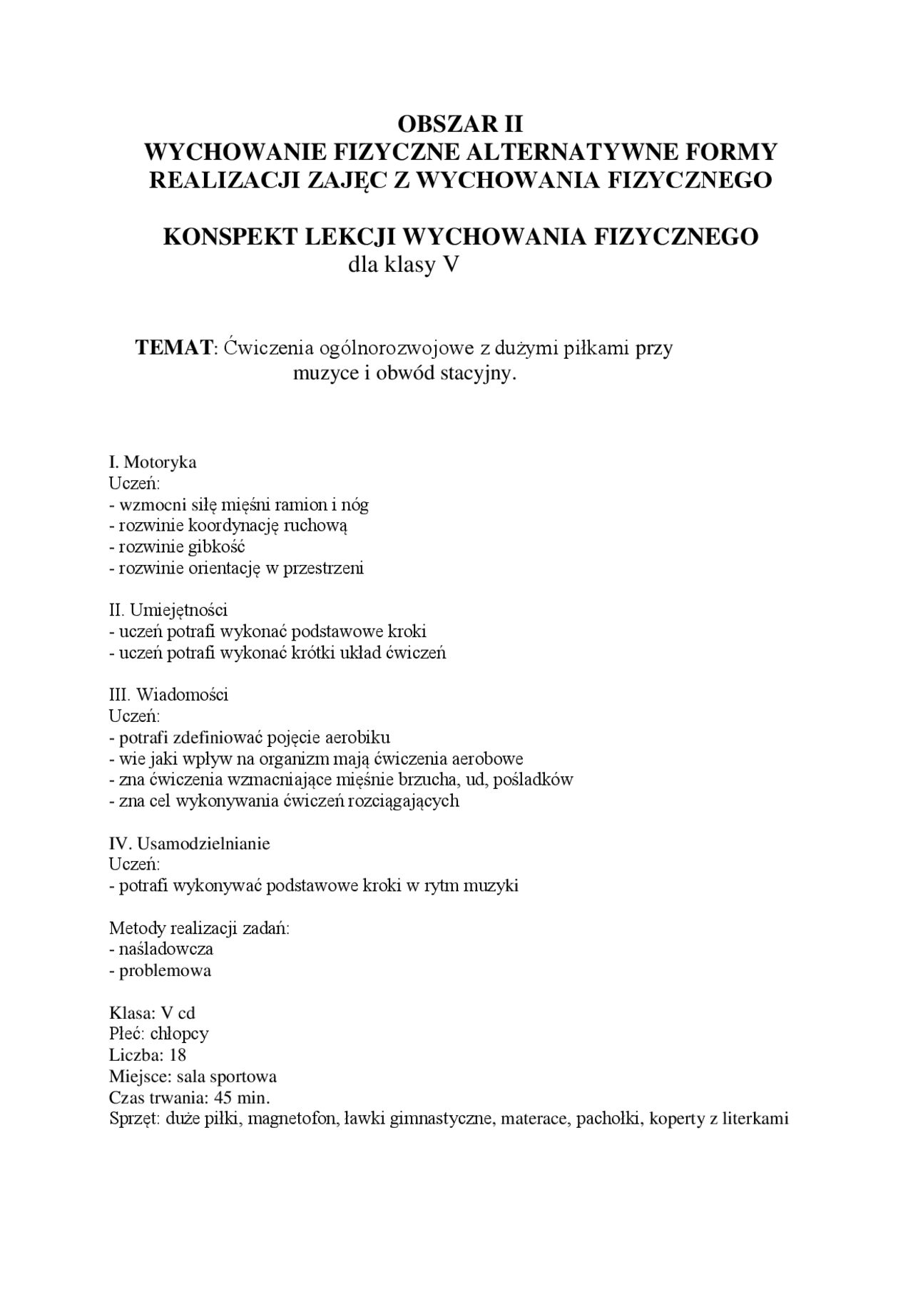 OSNOWA LEKCJI WYCHOWANIA FIZYCZNEGO | Notatki Wychowanie fizyczne | Docsity