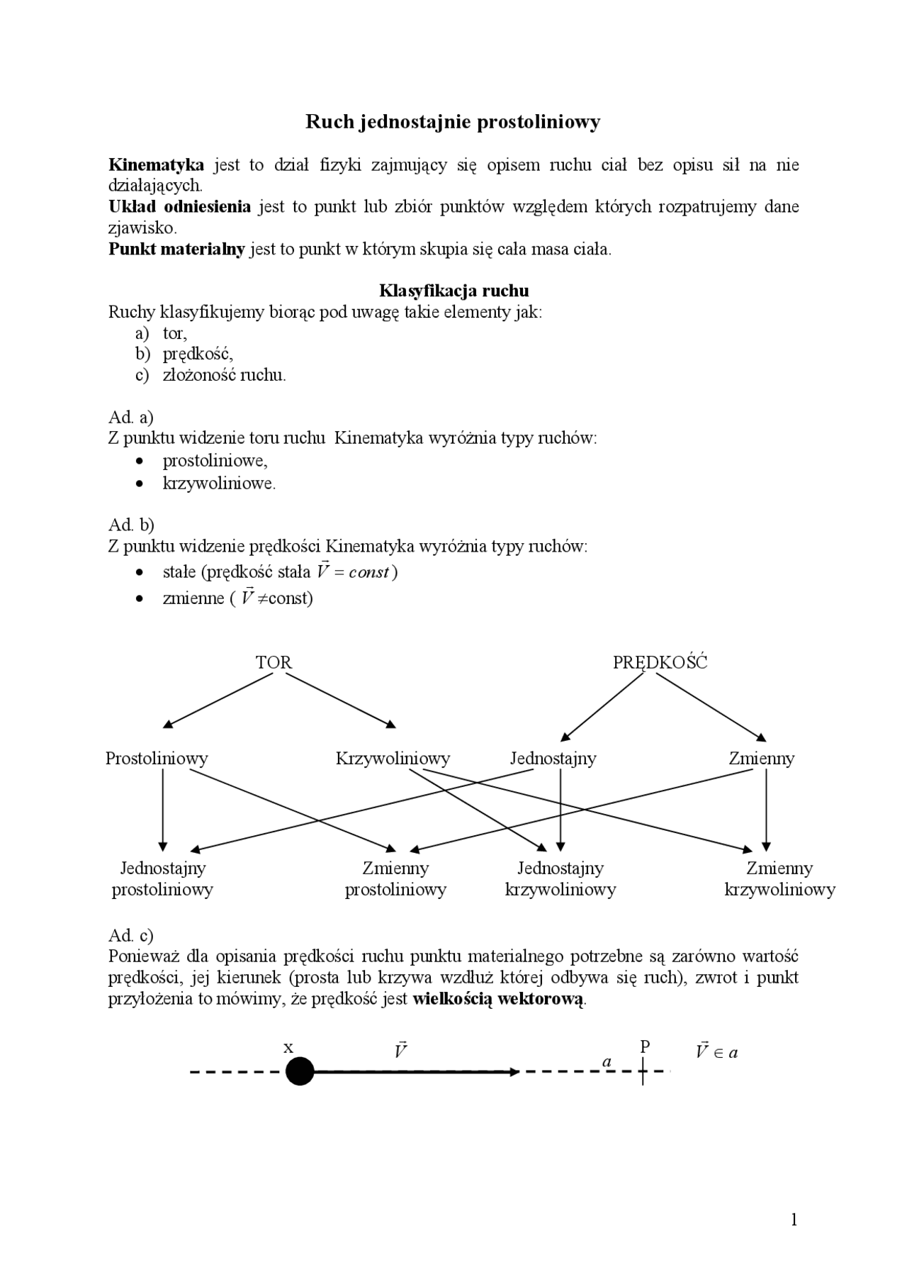Ruch jednostajnie prostoliniowy | Streszczenia Fizyka | Docsity