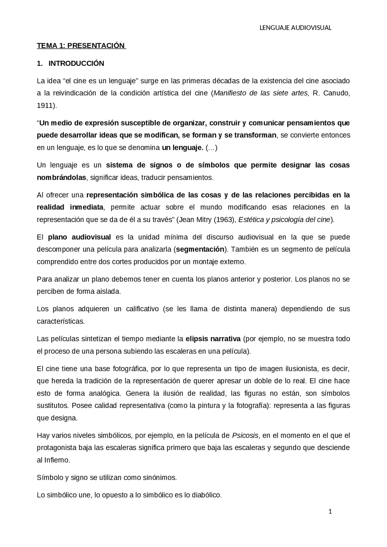 Tema 1. INTRODUCCIÓN AL LENGUAJE AUDIOVISUAL | Apuntes de Lenguaje ...