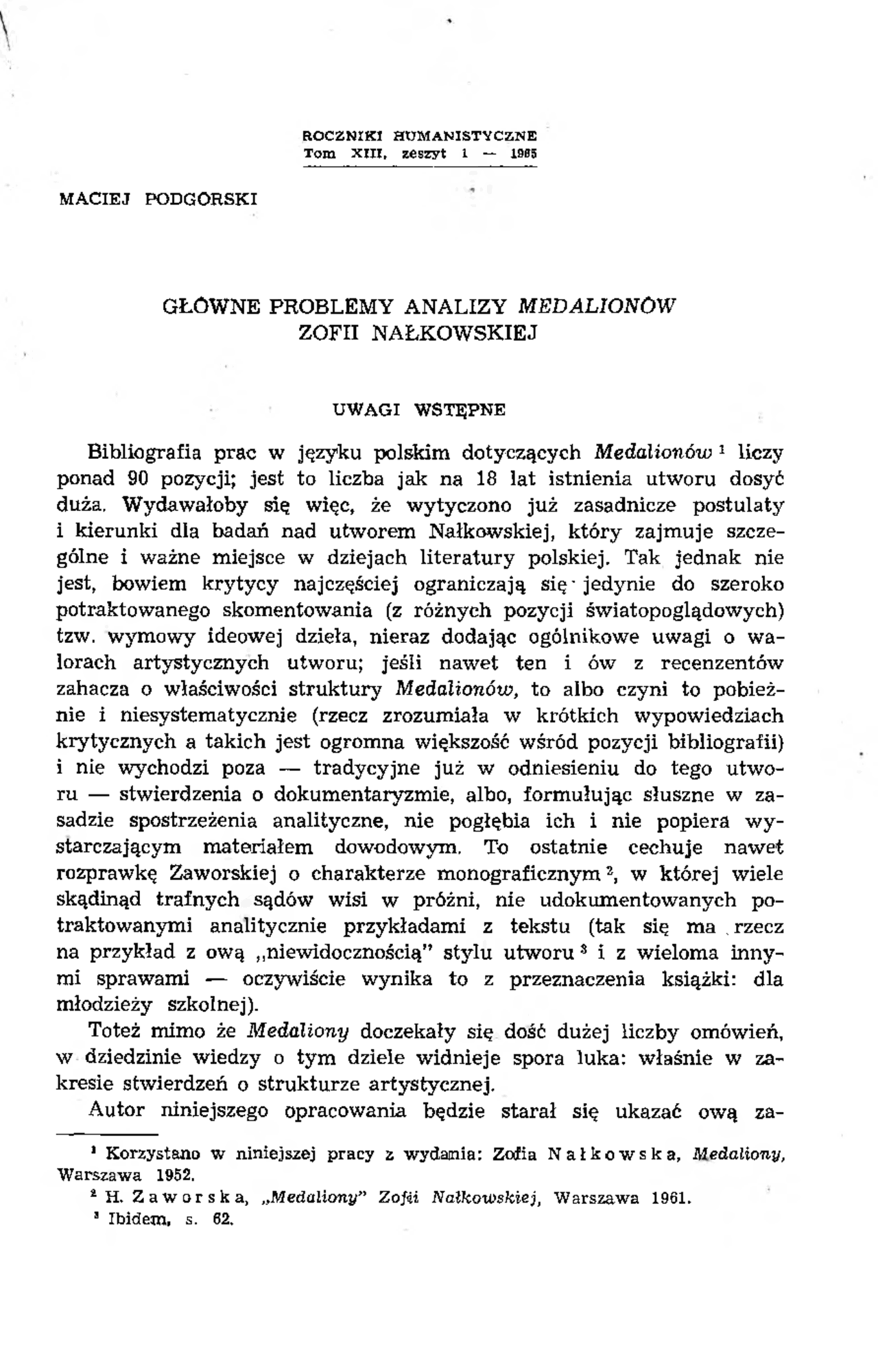 Główne problemy analizy medalionów zofii nałkowskiej | Ćwiczenia