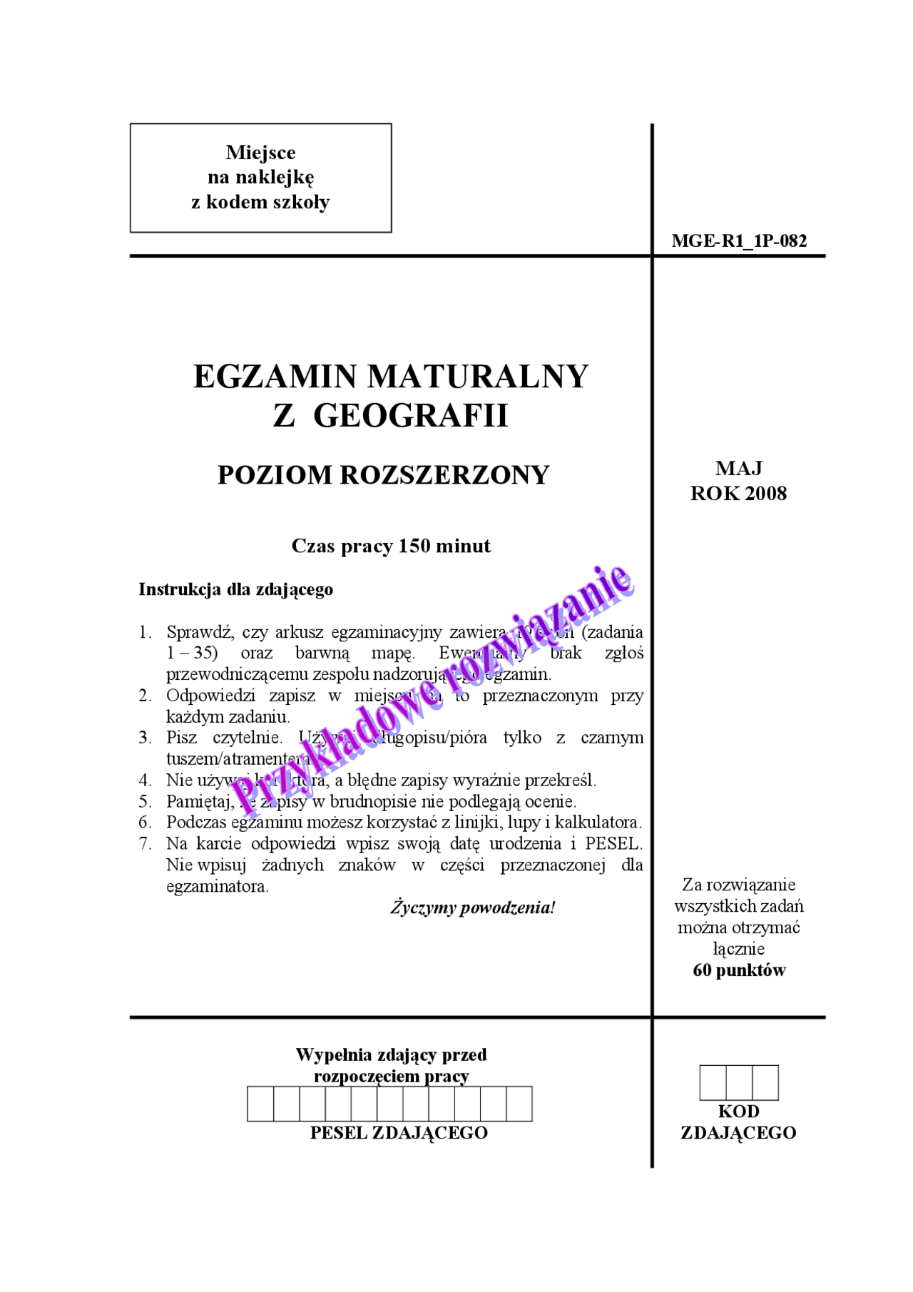 EGZAMIN MATURALNY Z GEOGRAFII | Ćwiczenia Rolnictwo | Docsity