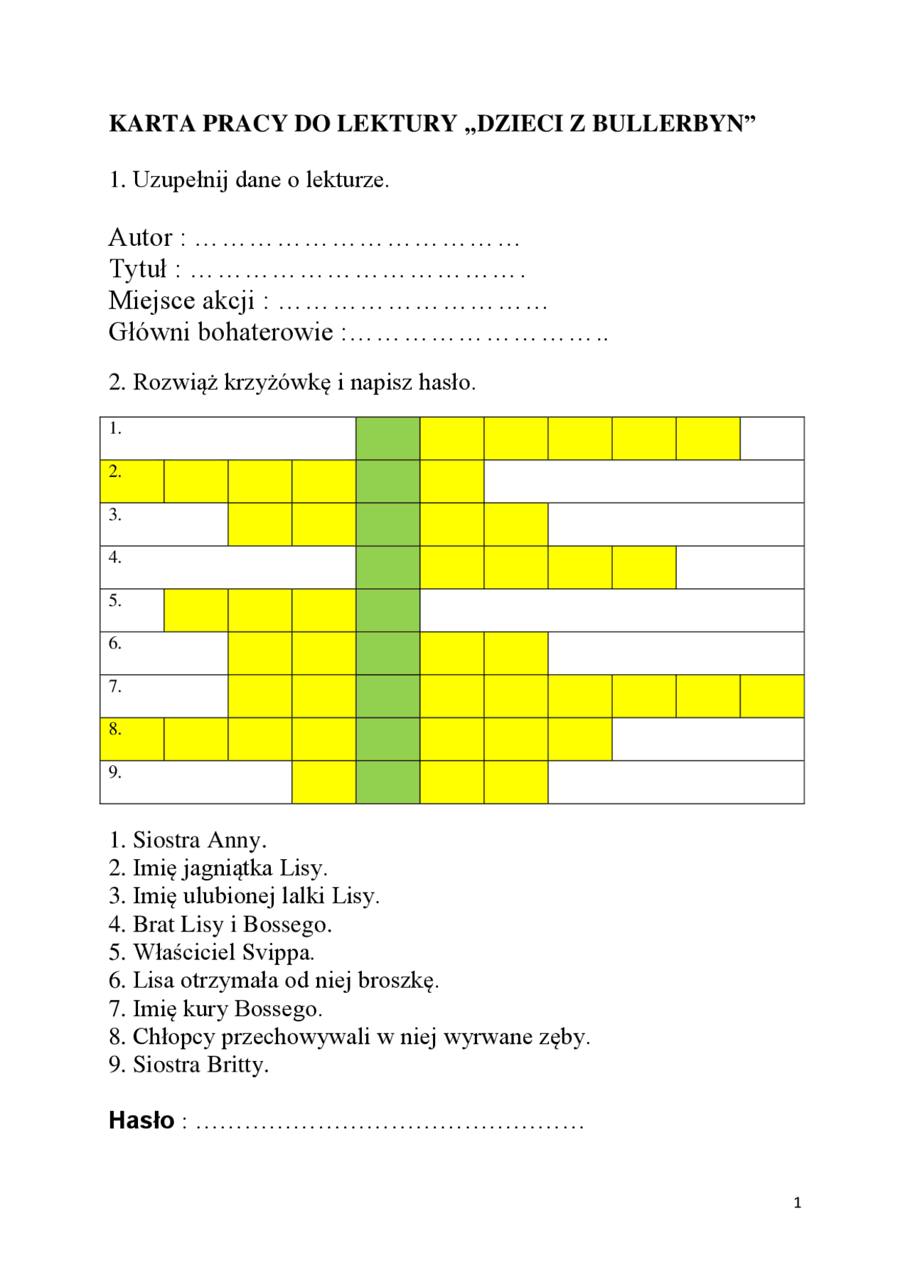 Dzieci-z-Bullerbyn-karty-pracy.pdf | Egzaminy Geografia | Docsity