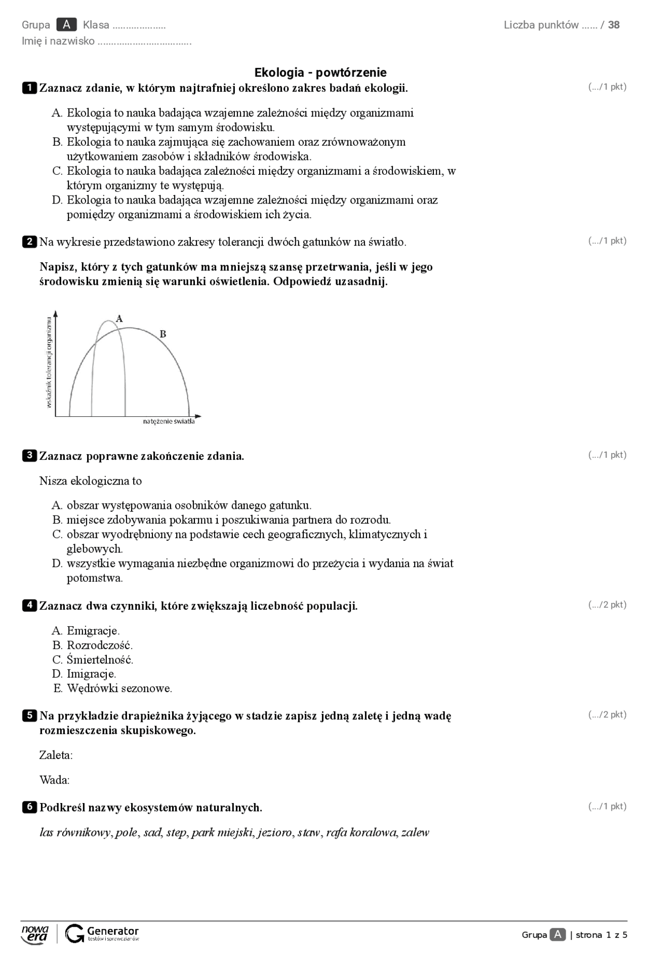 Sprawdzian Z Ekologia 3 Gimnazjum Powtórzenie