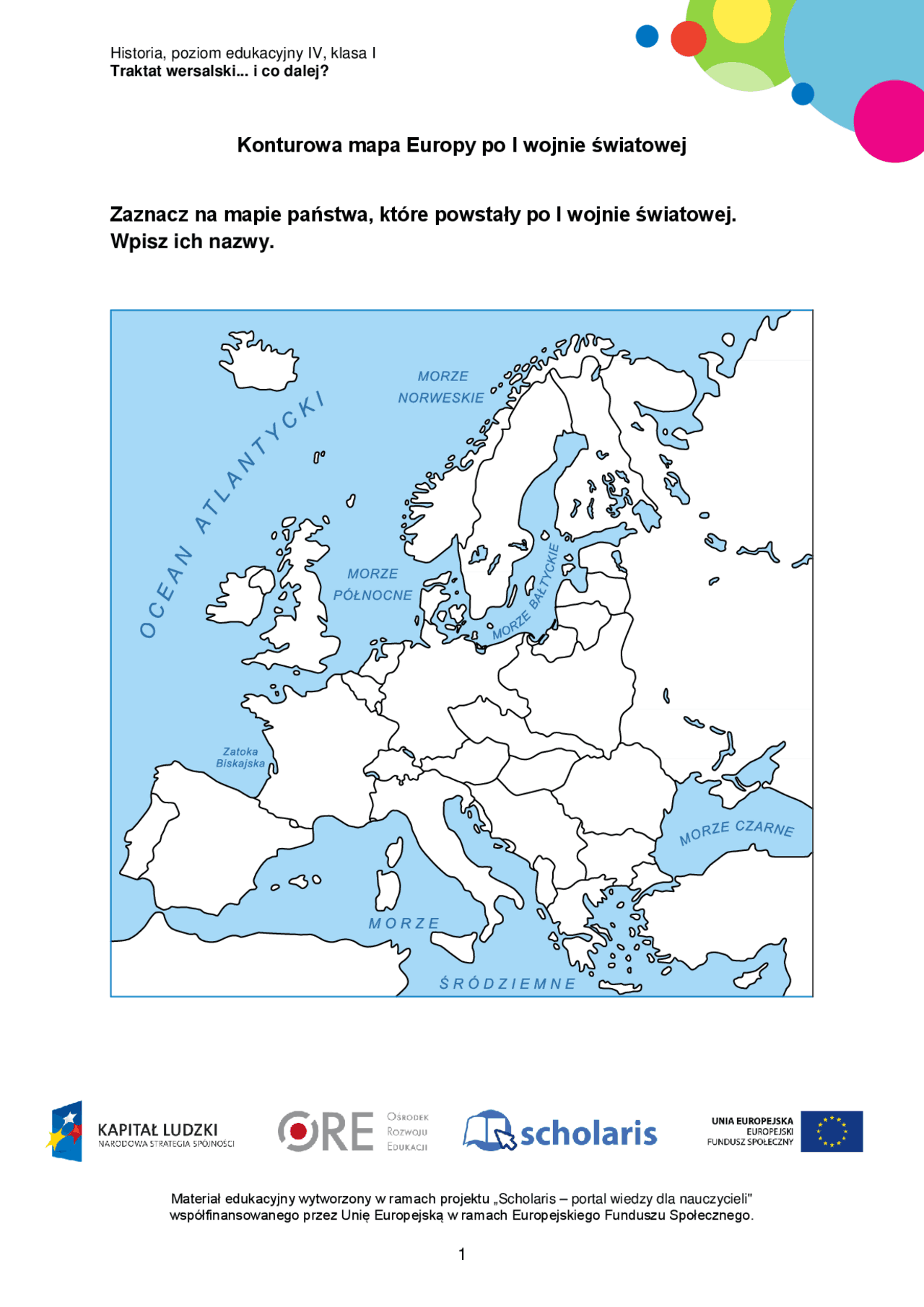 Konturowa mapa Europy po I wojnie światowej Zaznacz na ... | Publikacje ...