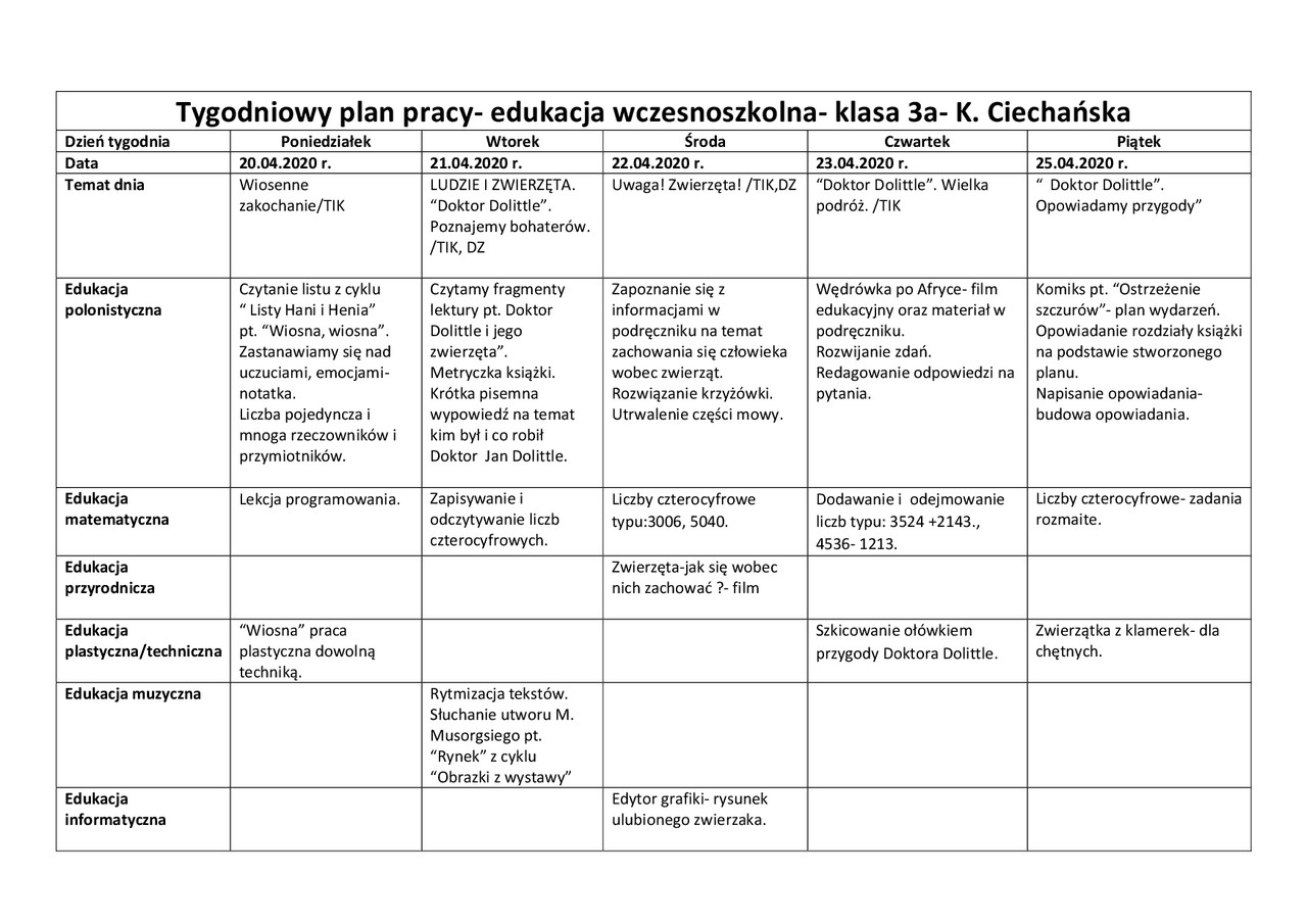 Tygodniowy Plan Pracy W żłobku Wrzesien