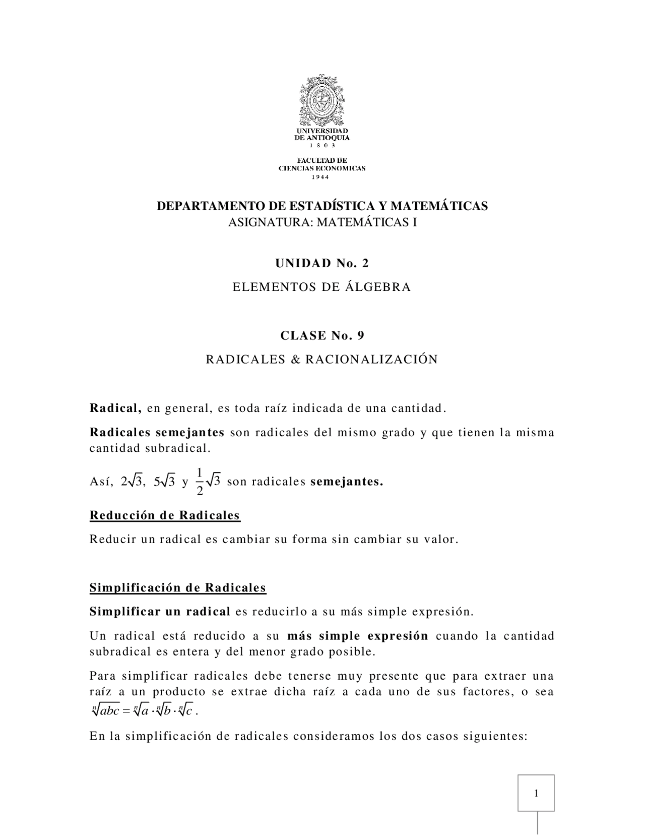 Radicales Y Racionalizacion Ejercicios De Matemáticas Docsity