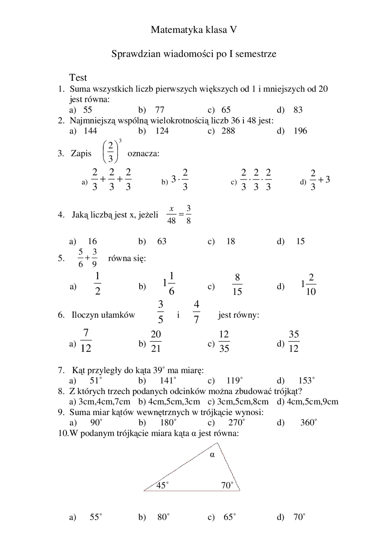 Sprawdzian Polski Matematyka Po Kl V
