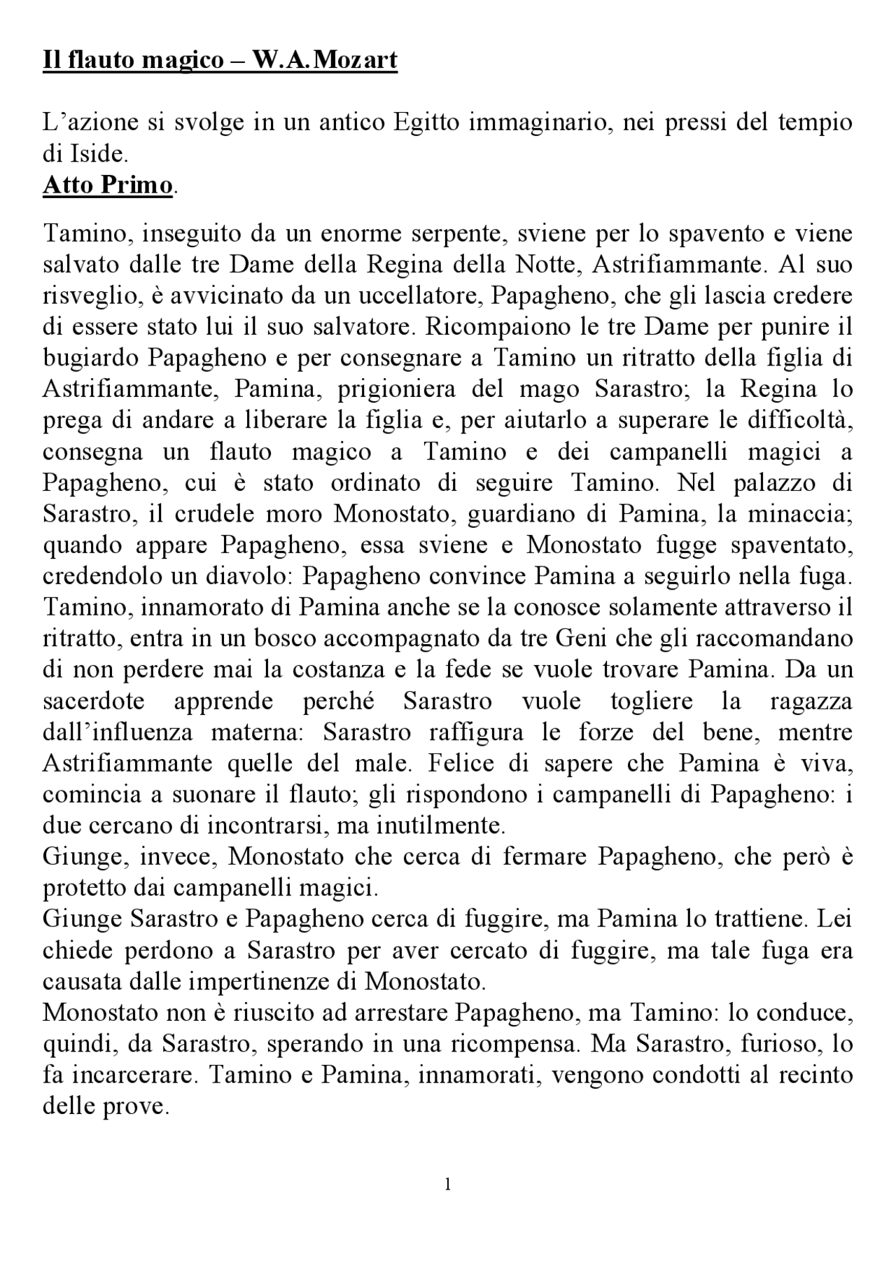 IL FLAUTO MAGICO DI MOZART | Appunti di Educazione musicale | Docsity