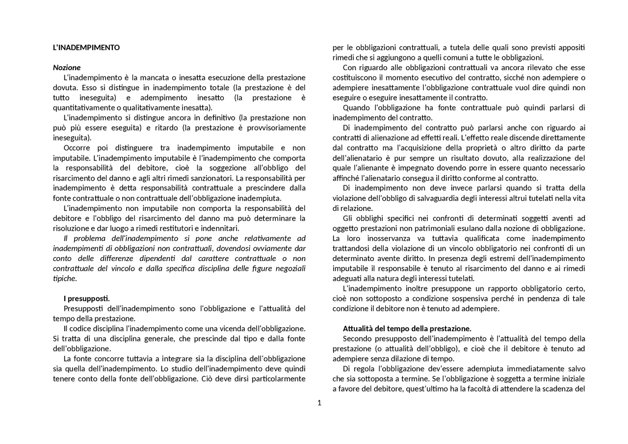 Breve analisi dell'inadempimento contrattuale | Schemi e mappe