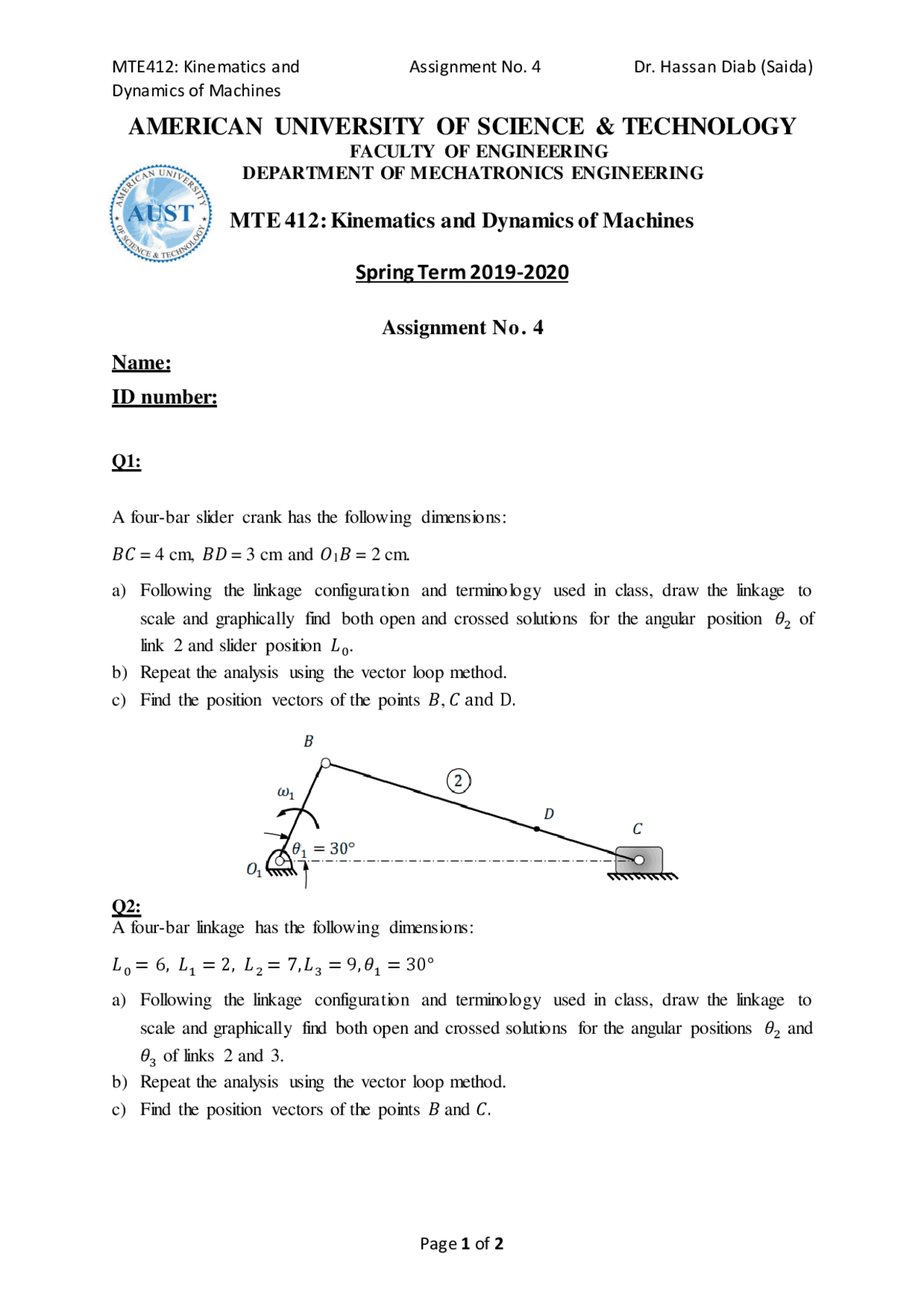 Kinematics and Dynamics of Machines Assignment | Assignments Kinematics ...