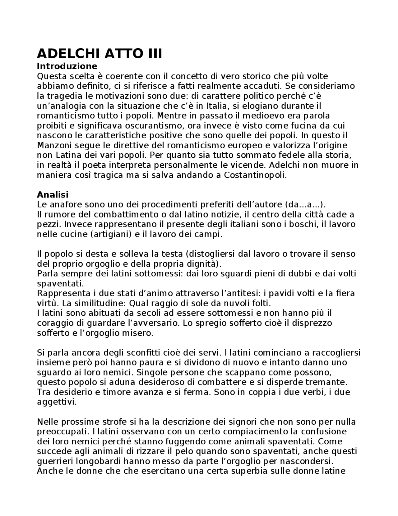 coro dell'atto terzo adelchi testo e parafrasi