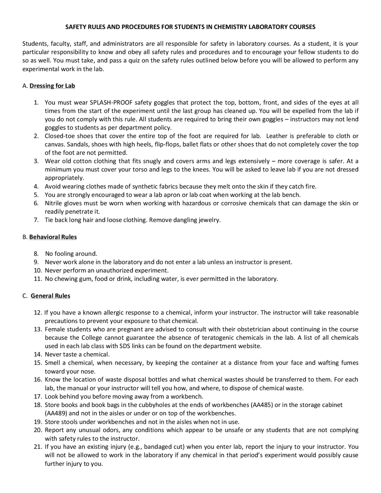 SAFETY RULES AND PROCEDURES FOR STUDENTS IN ... | Slides Chemistry ...