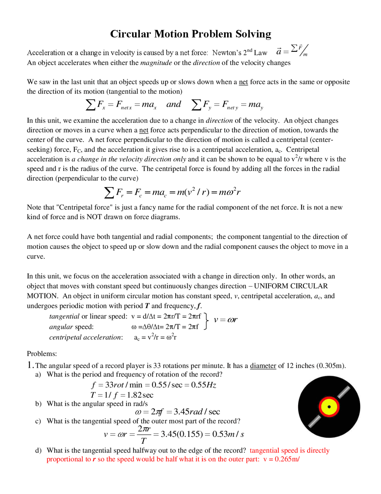 Circular Motion Problem Solving | Study notes Acting | Docsity