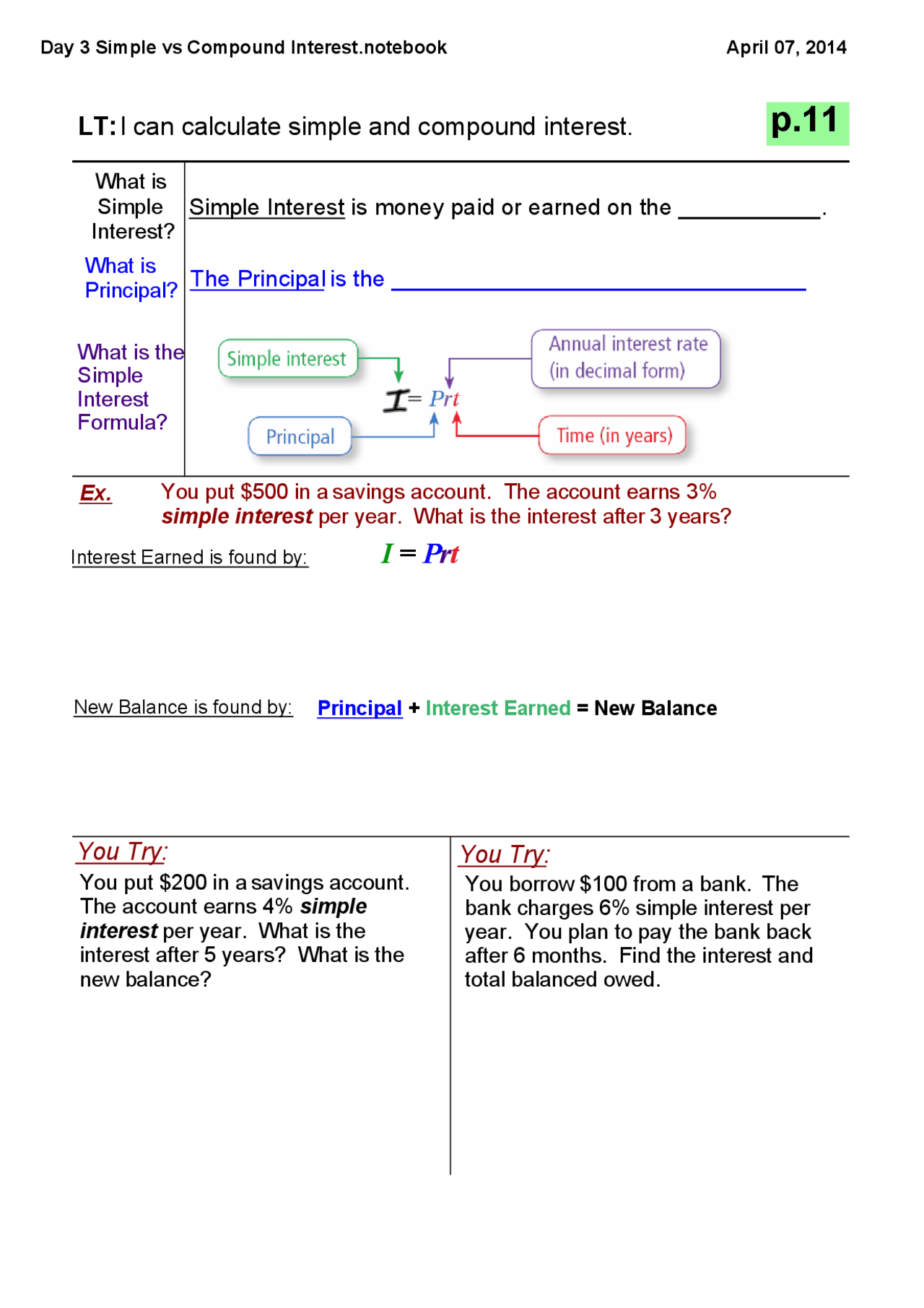 Day 3 Simple vs Compound Interest.notebook | Summaries Business | Docsity
