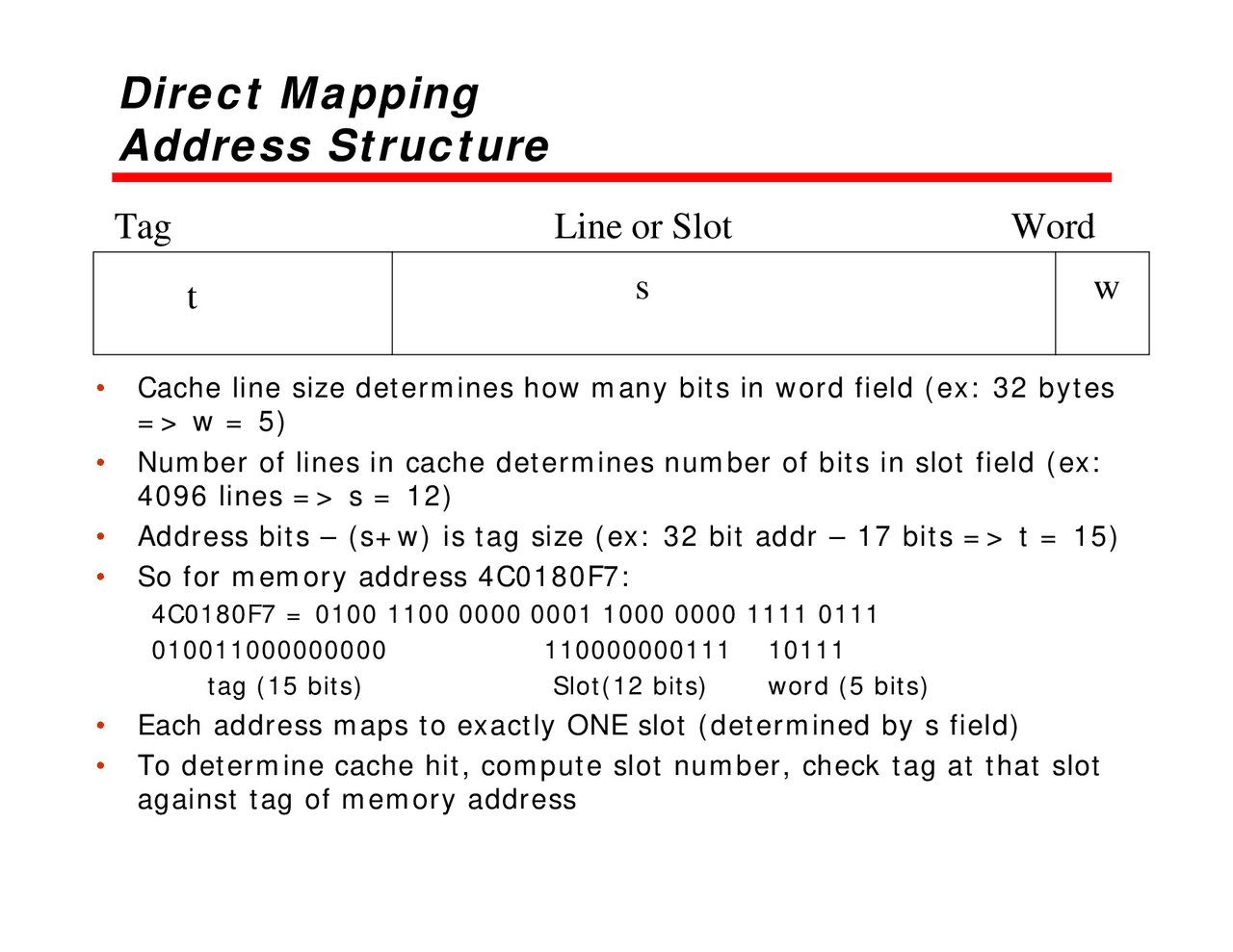 Direct Mapping Address Structure | Slides Computer Fundamentals | Docsity
