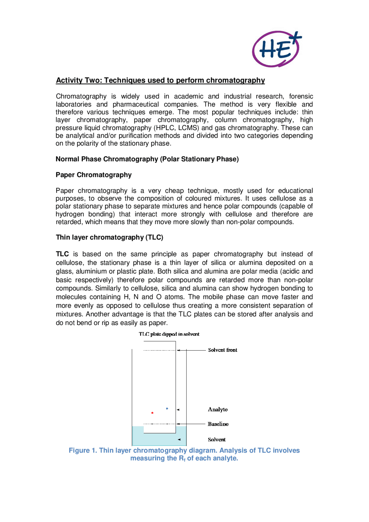 Activity Two Techniques used to perform chromatography Exams