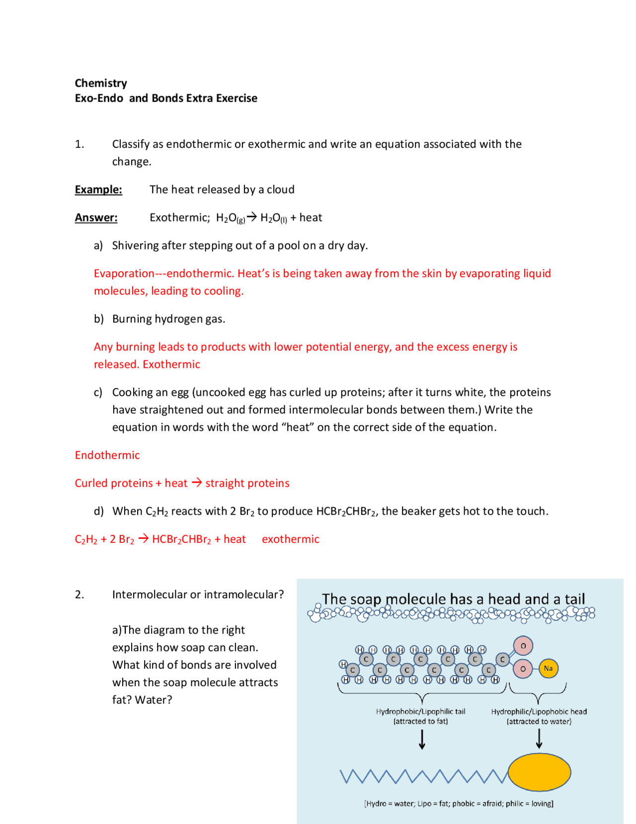 Chemistry Exo-Endo and Bonds Extra Exercise | Slides Chemistry | Docsity