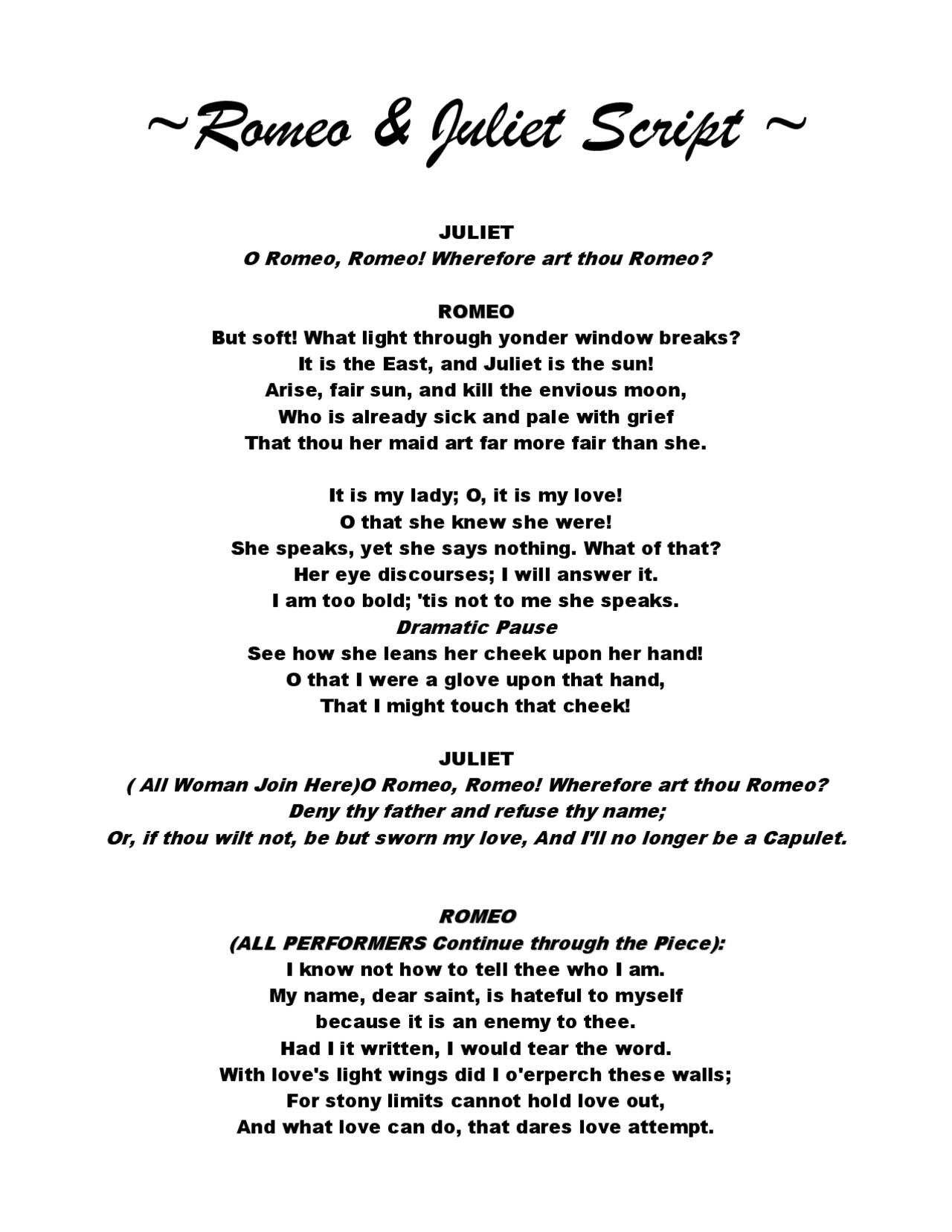 Romeo & Juliet Script Summaries Art Docsity