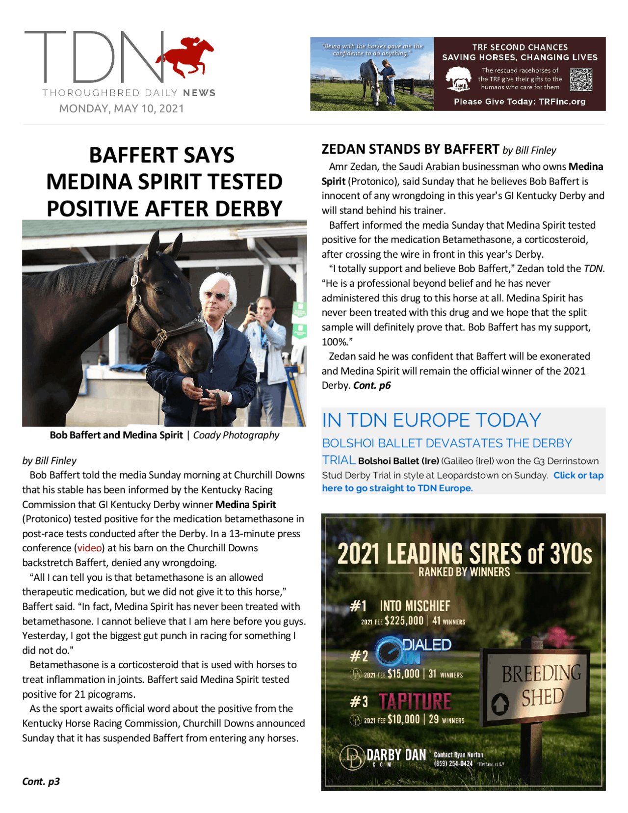 BAFFERT SAYS MEDINA SPIRIT TESTED POSITIVE AFTER ... | Study notes ...