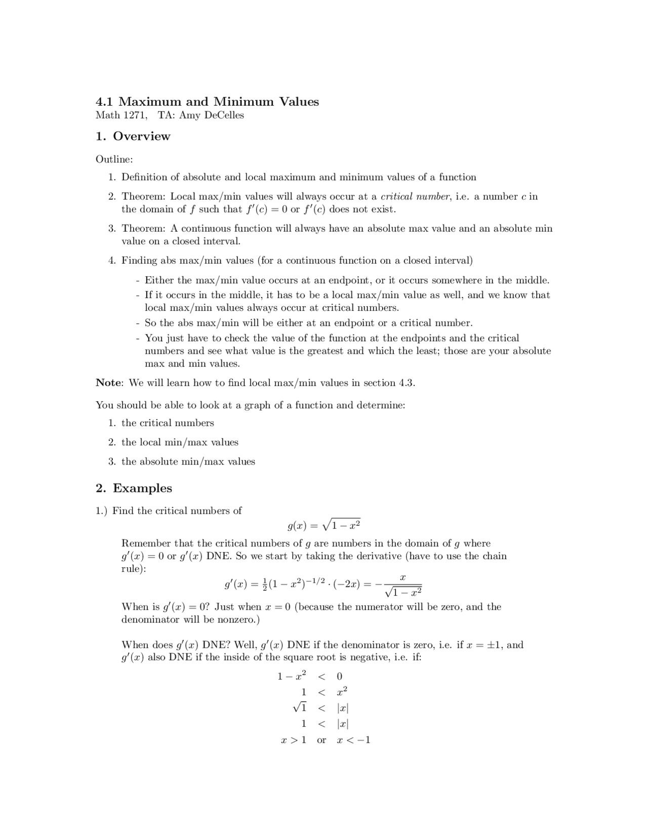 4.1 Maximum and Minimum Values 1. Overview 2. Examples | Schemes and ...