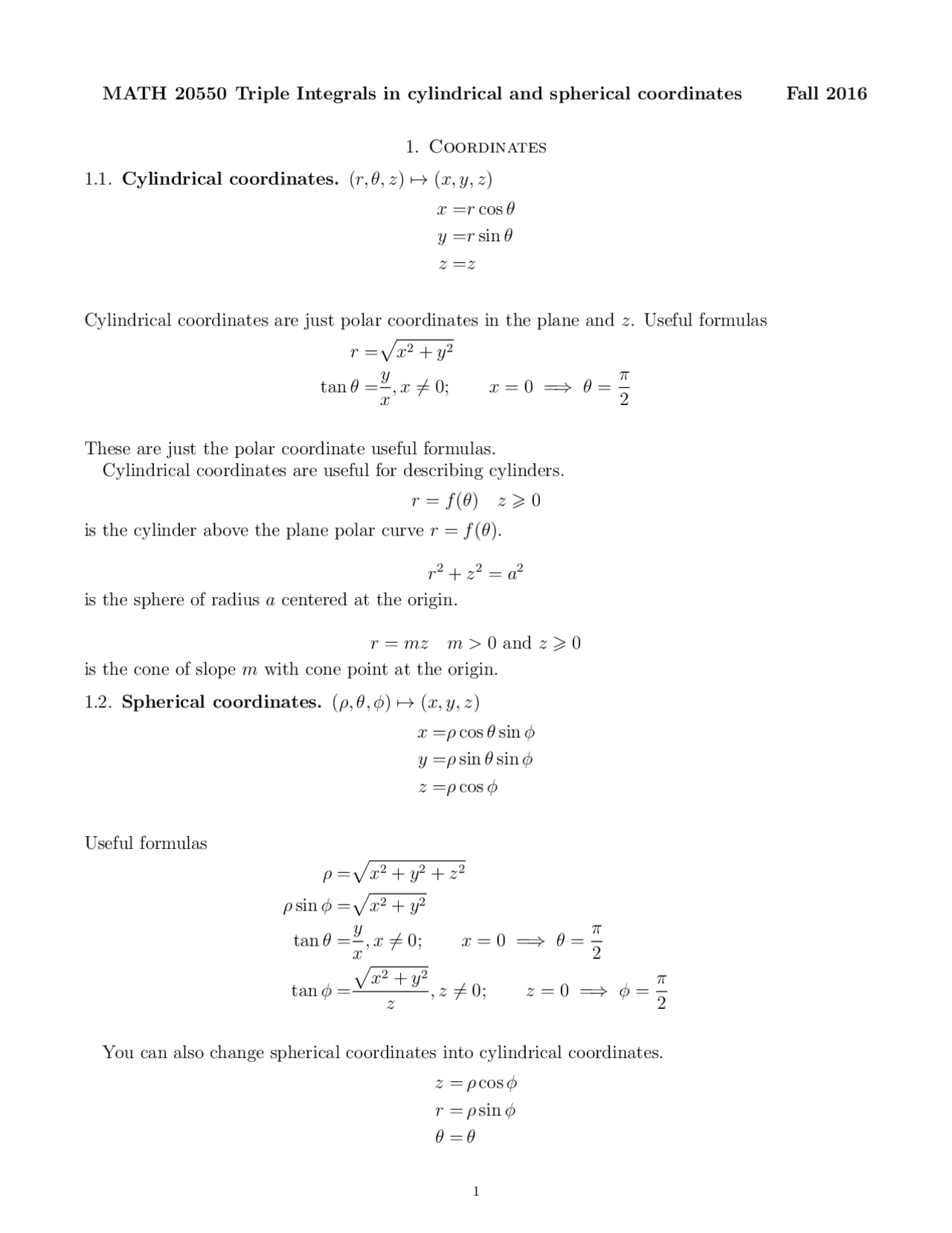 MATH 20550 Triple Integrals in cylindrical and spherical ... | Exams ...