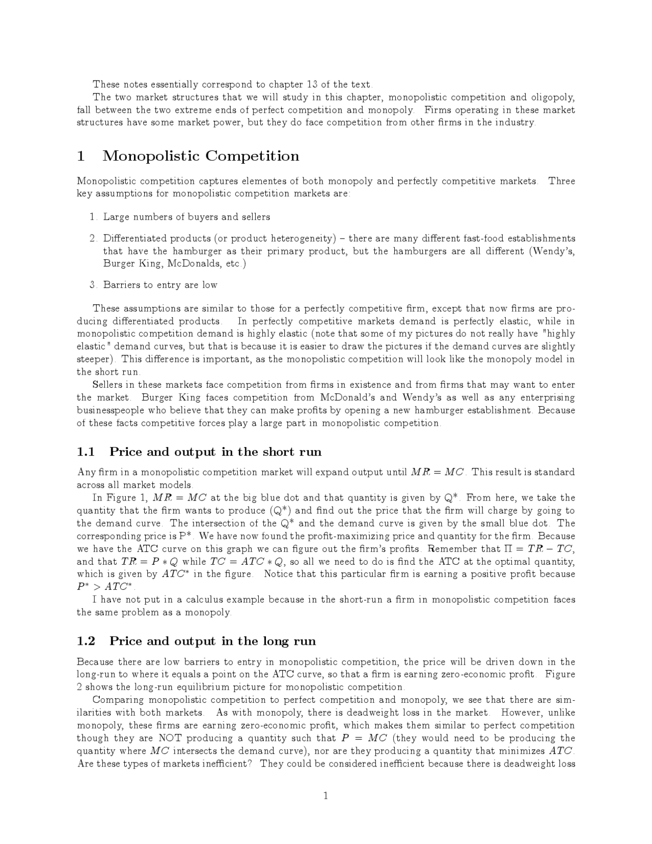 1 Monopolistic Competition | Schemes and Mind Maps Calculus | Docsity