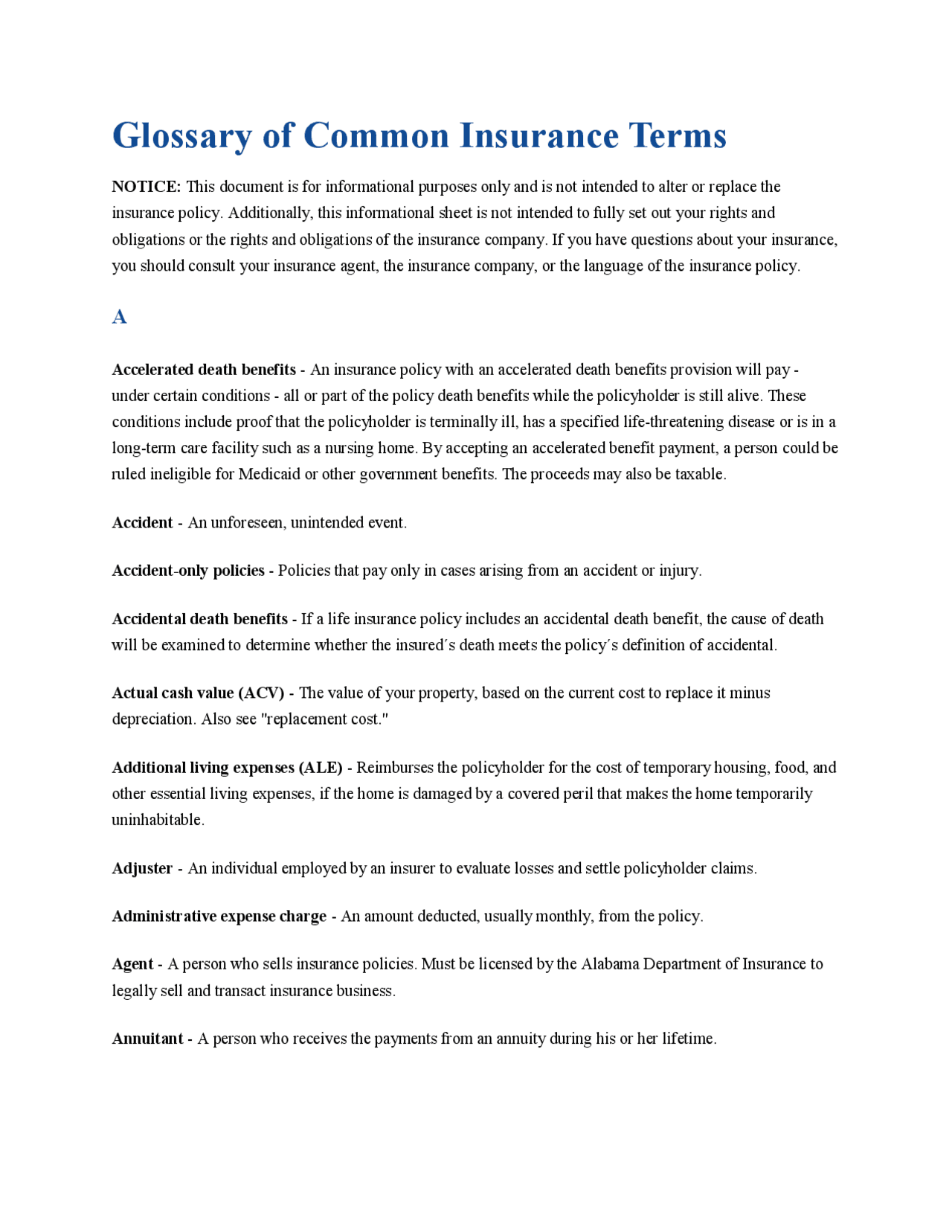 Glossary of Common Insurance Terms | Lecture notes Nursing | Docsity