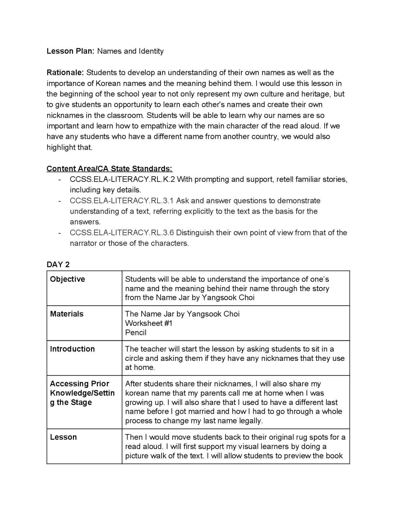 Lesson Plan: Names and Identity Rationale: Students to ... | Exams ...