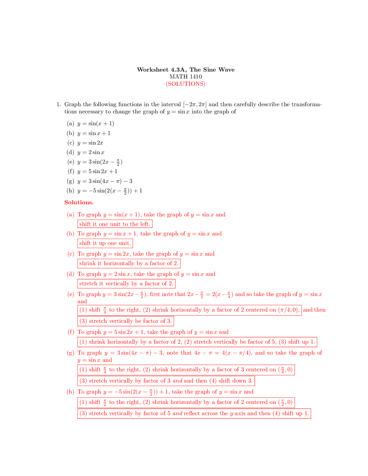 Sine Wave Modeling Worksheet - Adriansonfifth