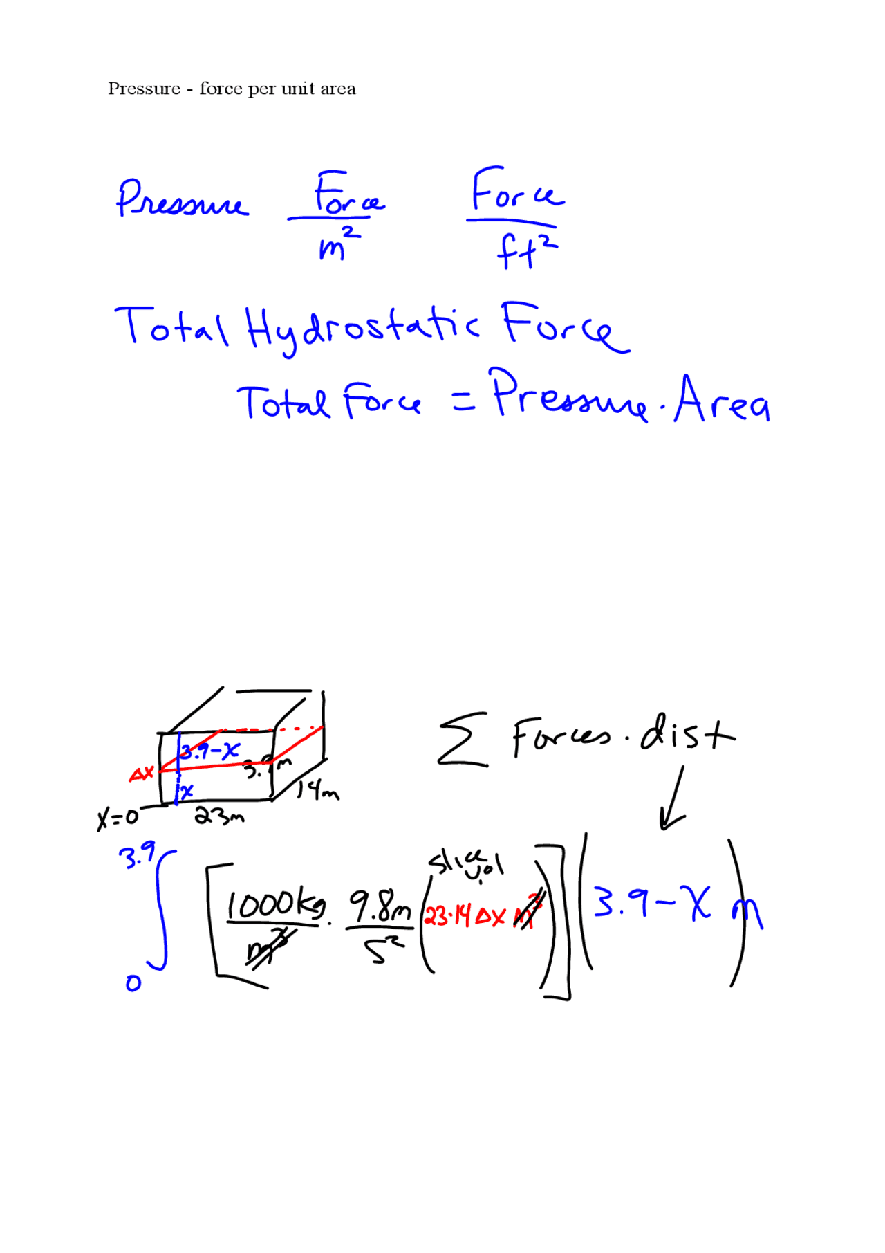 Pressure force per unit area | Exams Physics | Docsity