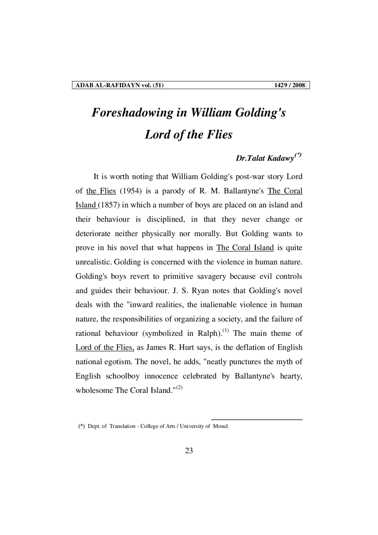Foreshadowing in William Golding's Lord of the Flies Study notes