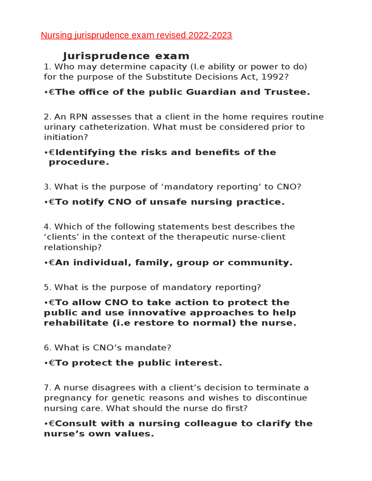 Nursing jurisprudence exam revised 20222023 Exams Nursing Docsity