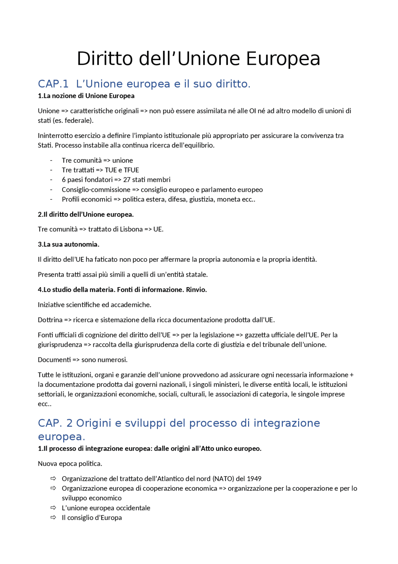 Riassunto del libro di Unione Europea