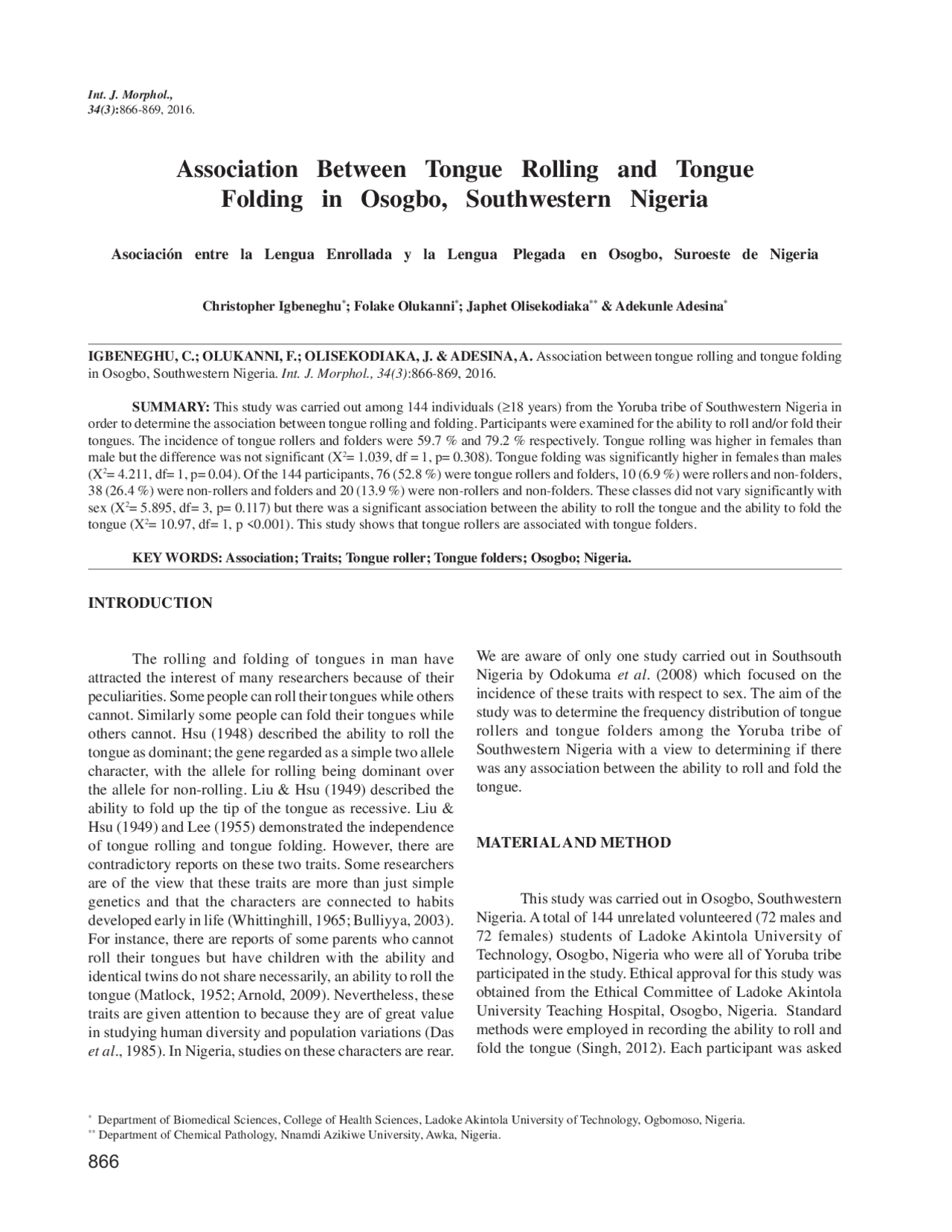 Association Between Tongue Rolling and Tongue Folding in Lecture