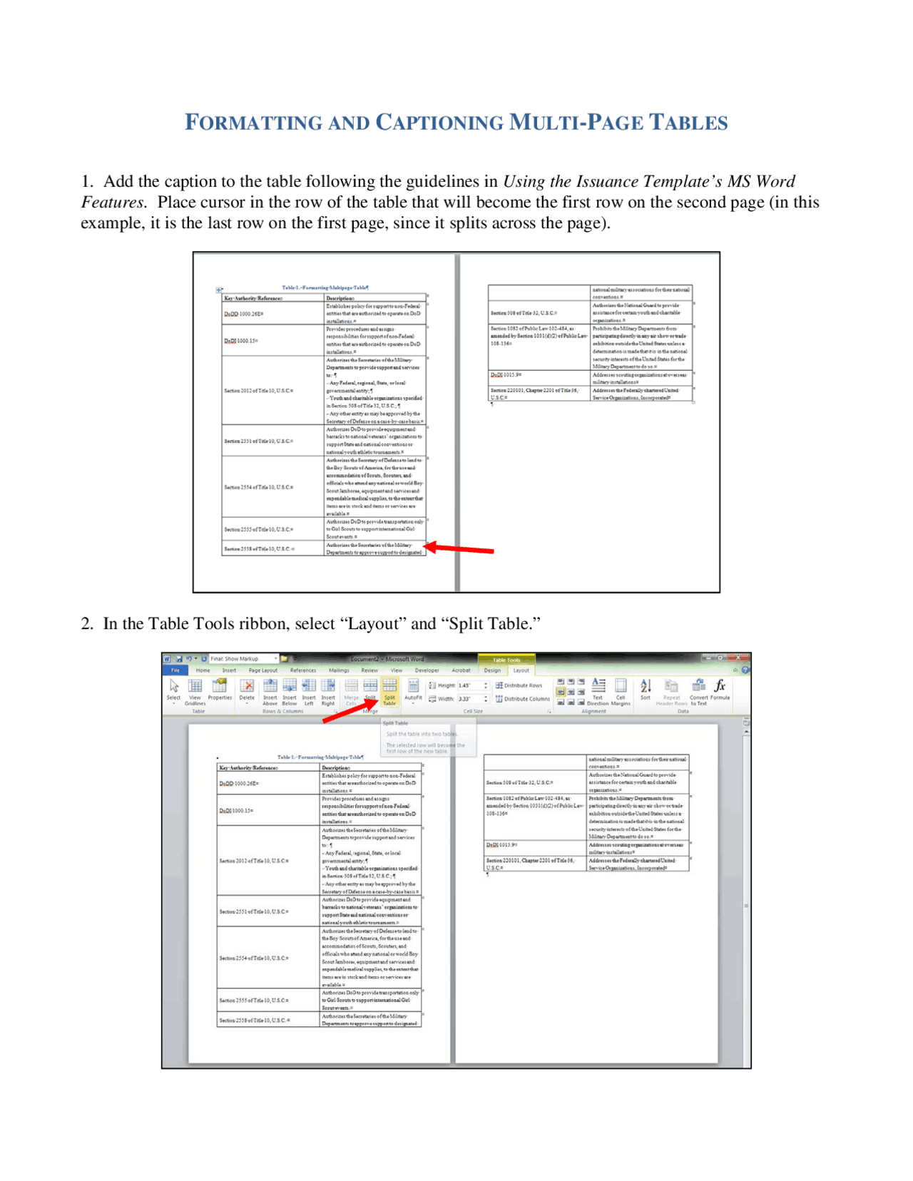 Multi Format Guide FORMATTING AND CAPTIONING MULTI-PAGE TABLES | Slides Algebra | Docsity