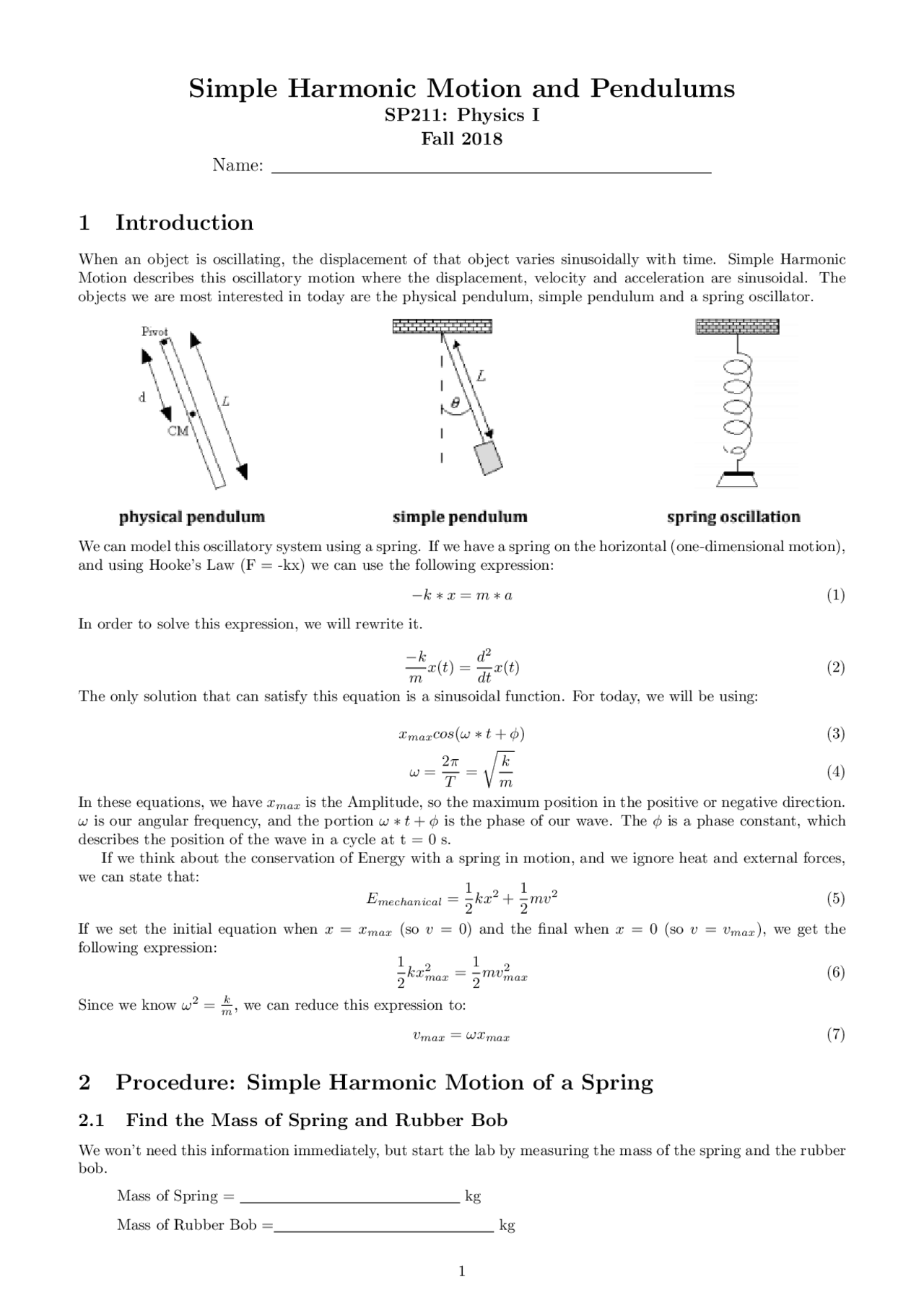 Pendulum Physics Notes Simple Harmonic Motion and Pendulums | Study notes Physics | Docsity