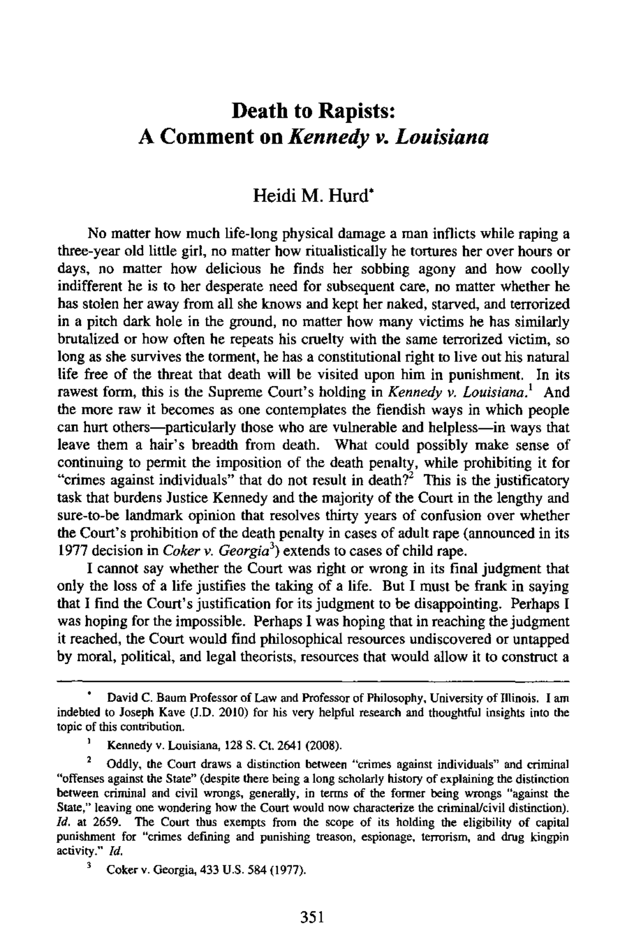 Death to Rapists: A Comment on Kennedy v. Louisiana | Exercises ...