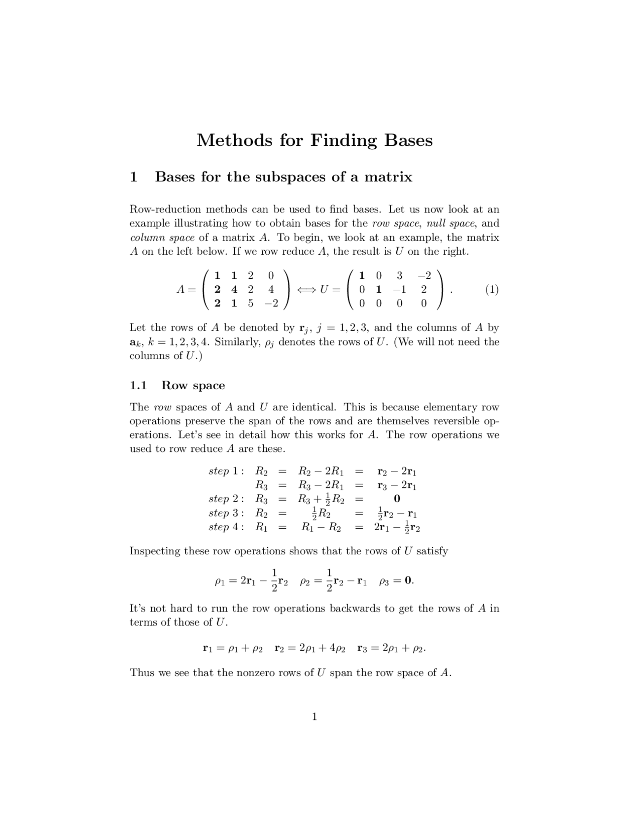 Methods for Finding Bases | Lecture notes Calculus | Docsity