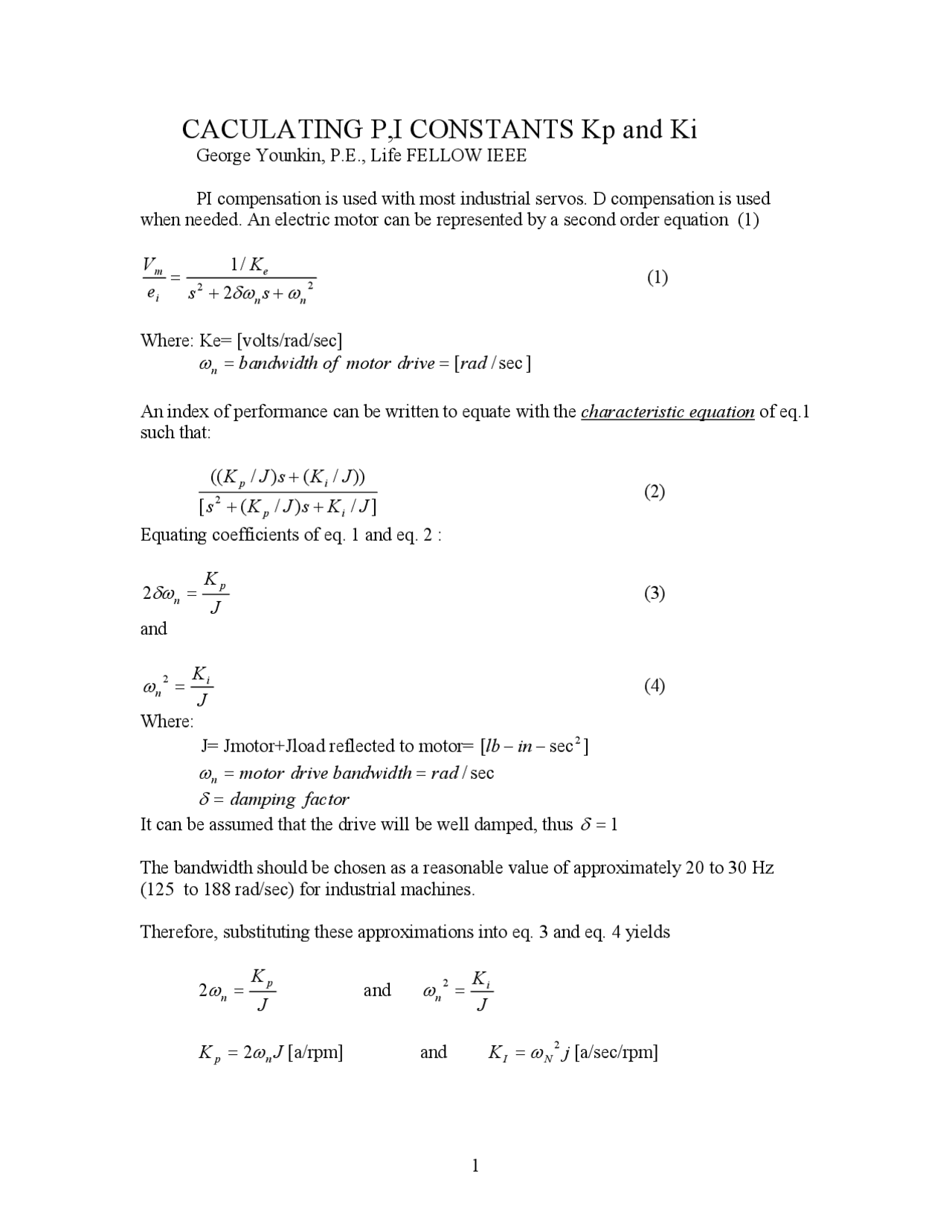 CALCULATING P,I CONSTANTS Kp and Ki | Slides Thermodynamics | Docsity