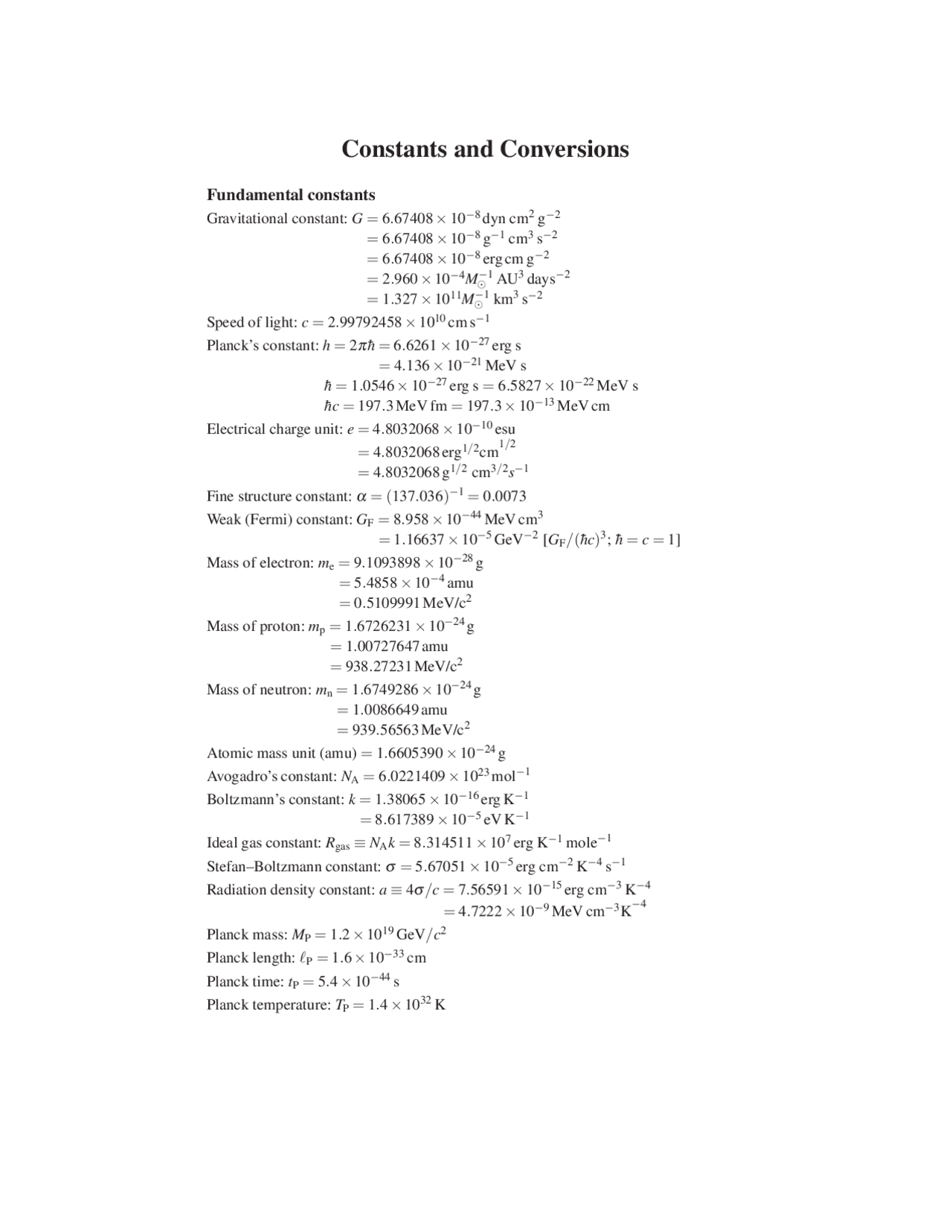 Constants and Conversions | Lecture notes Physics | Docsity